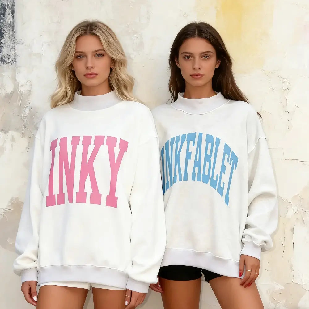 Custom Double-Sided Printed Mock Neck Sweatshirt - Reversible Varsity Style Sweatshirt - Personalized Brand Sweatshirt