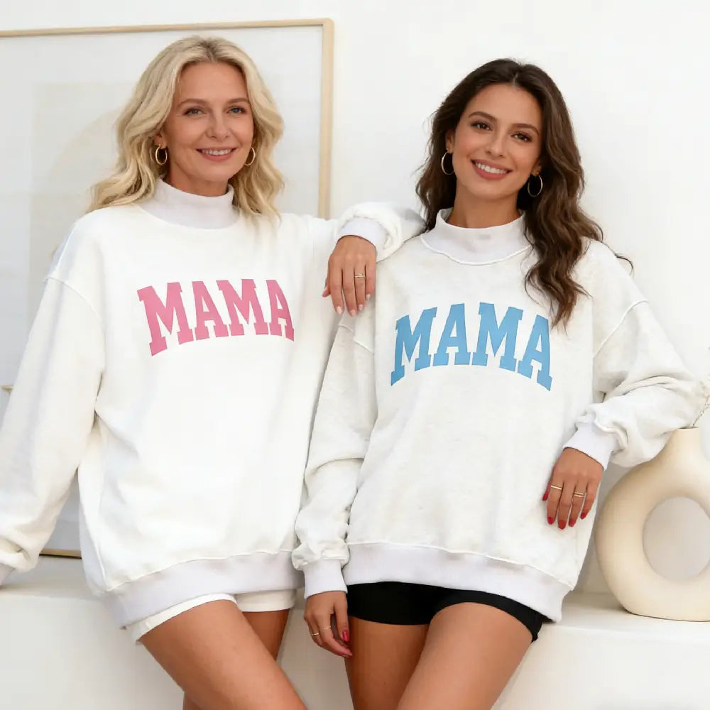 Reversible Mockneck MAMA Sweatshirt - Oversized Varsity Style Mom Sweatshirt