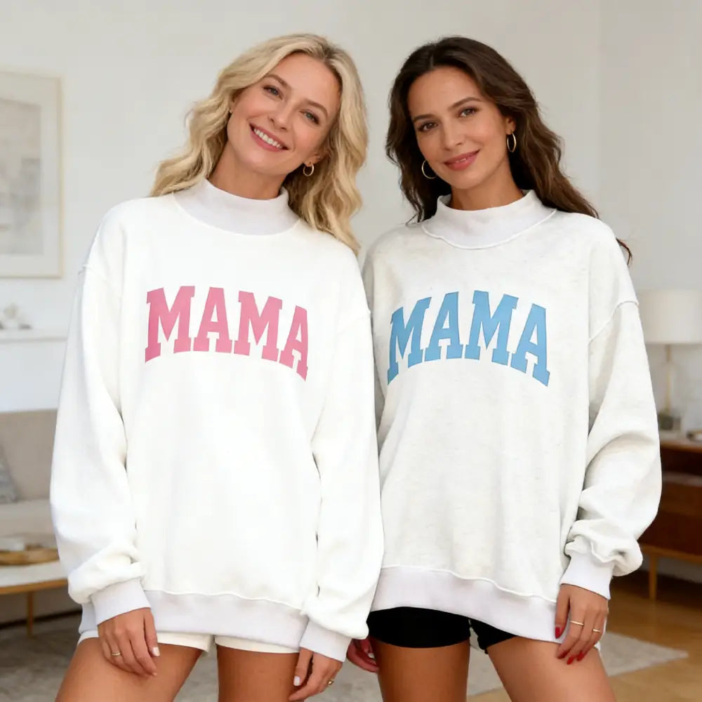 Reversible Mockneck "MAMA" Sweatshirt - Oversized Varsity Style Mom Sweatshirt, Mother's Day Gift