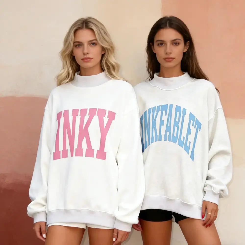 Personalized Brand Sweatshirt - Custom Double-Sided Printed Mock Neck Crewneck - Reversible Varsity Style Sweatshirt