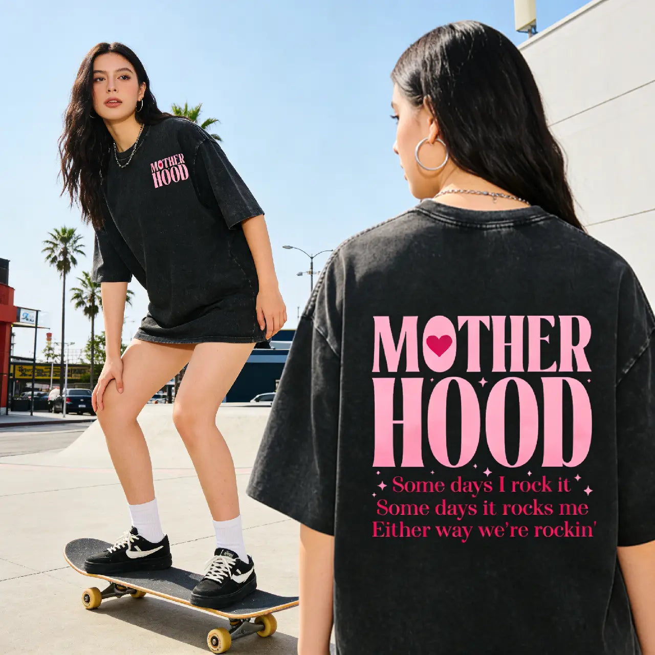 Washed Cotton Mom Life T-Shirt – Relaxed Fit, Oversized, Perfect Gift for Mother's Day