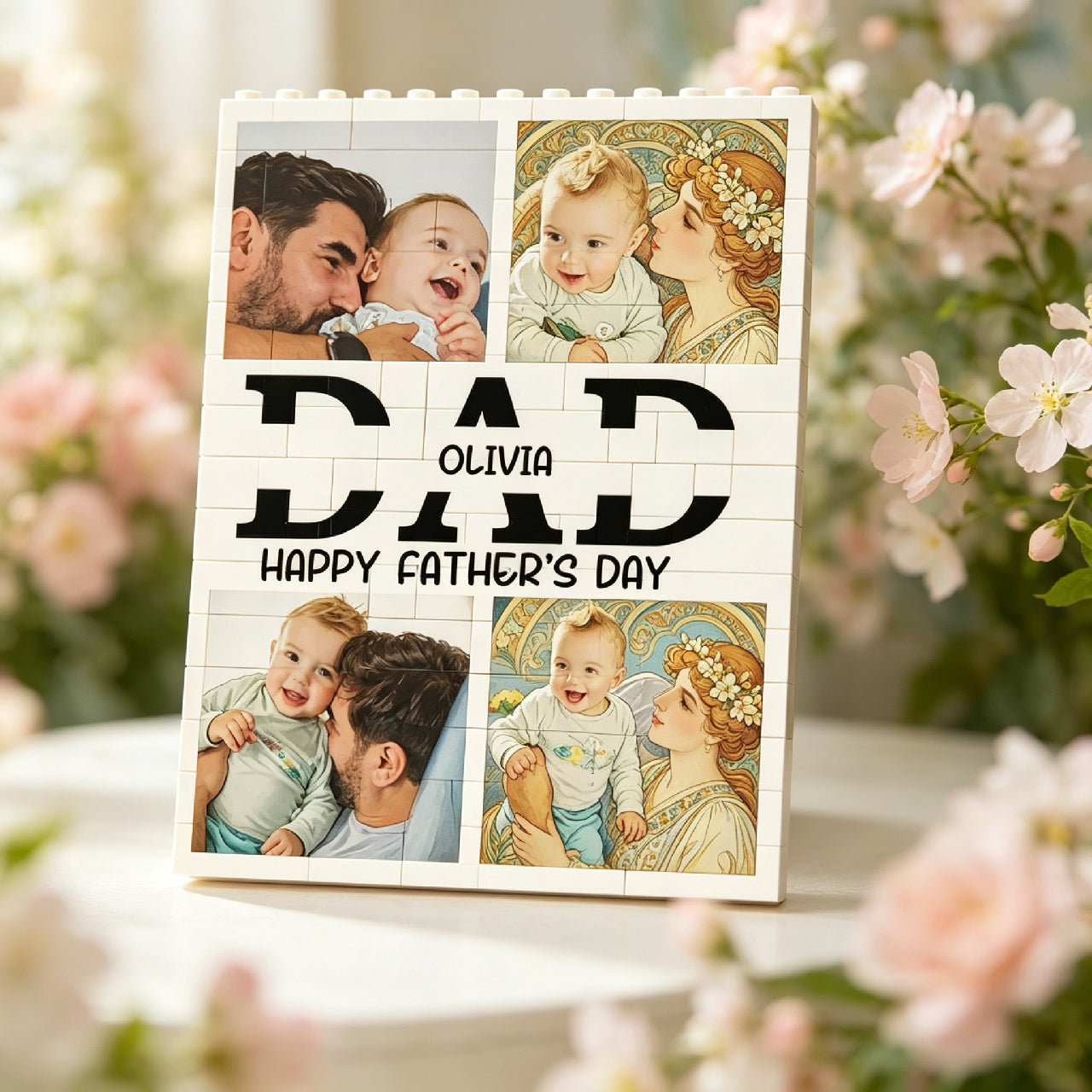 Custom Father’s Day Photo Brick Puzzle Frame – Personalized Message Building Block Keepsake, Sentimental Gift for Dad