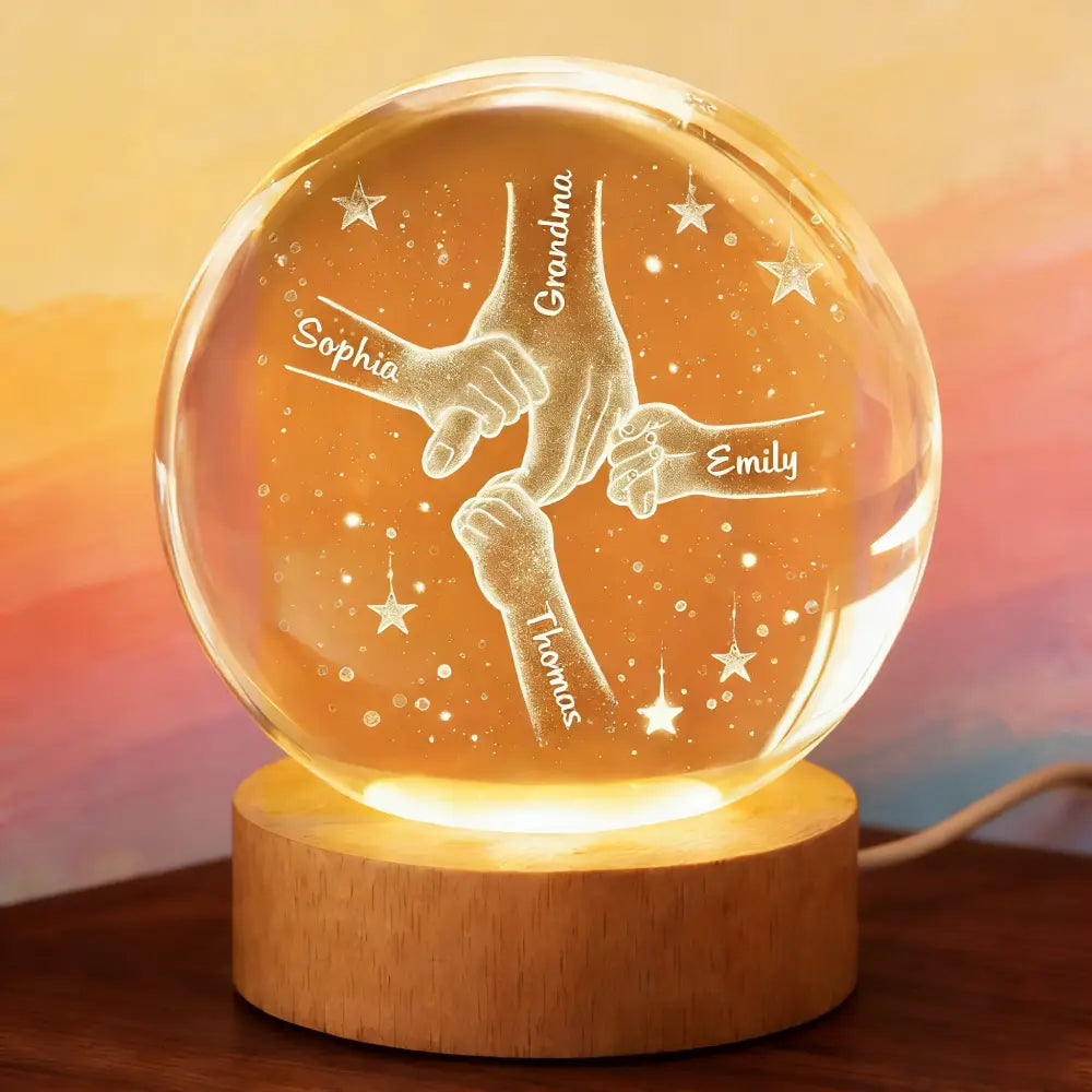 Mom Grandma Kids Holding Hands - Personalized Crystal Ball LED Night Light - Sentimental Mother's Day Gift for Mom, Grandma, Wife