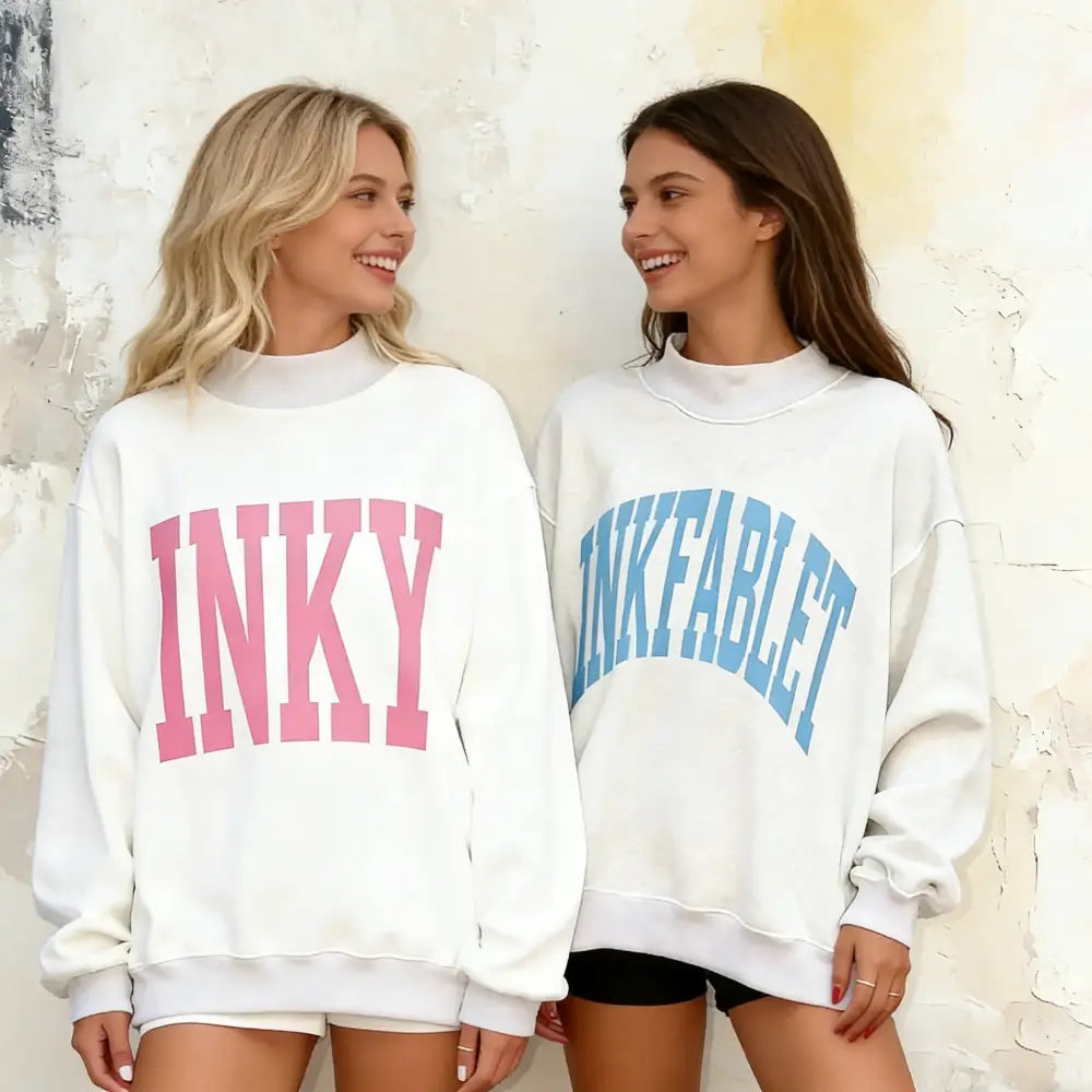 Custom Double-Sided Printed Mock Neck Crewneck - Reversible Varsity Style Sweatshirt - Personalized Brand Sweatshirt