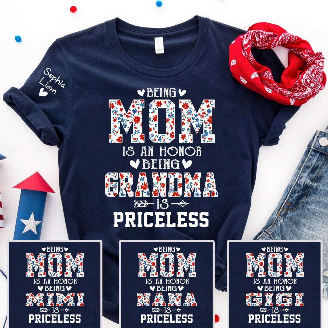 Being a Mom Is an Honor Being a Grandma Is Priceless T-Shirt – Custom Grandma Tee with Kids‘ Names, Gift for Mother and Grandma