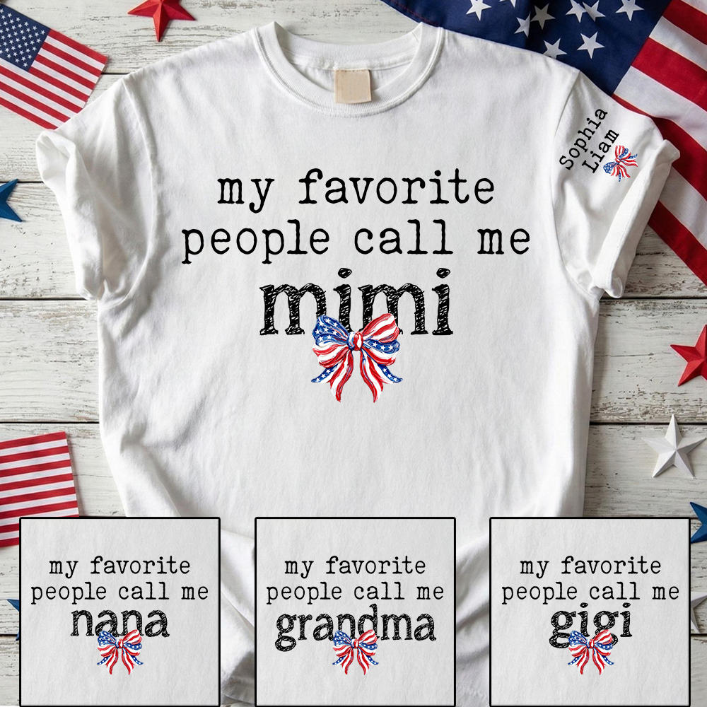 Personalized Mimi My Favorite People Call Me Mimi T-Shirt – Patriotic Grandma Gift with Kids’ Names for Fourth of July