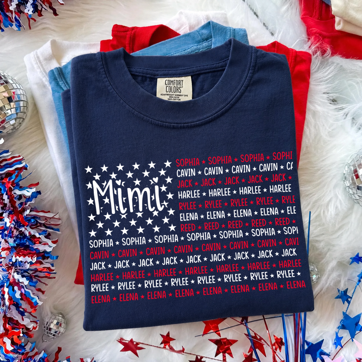 Personalized Grandma and Kids American Flag T-Shirt – USA 250th Anniversary Patriotic Tee with Custom Family Names