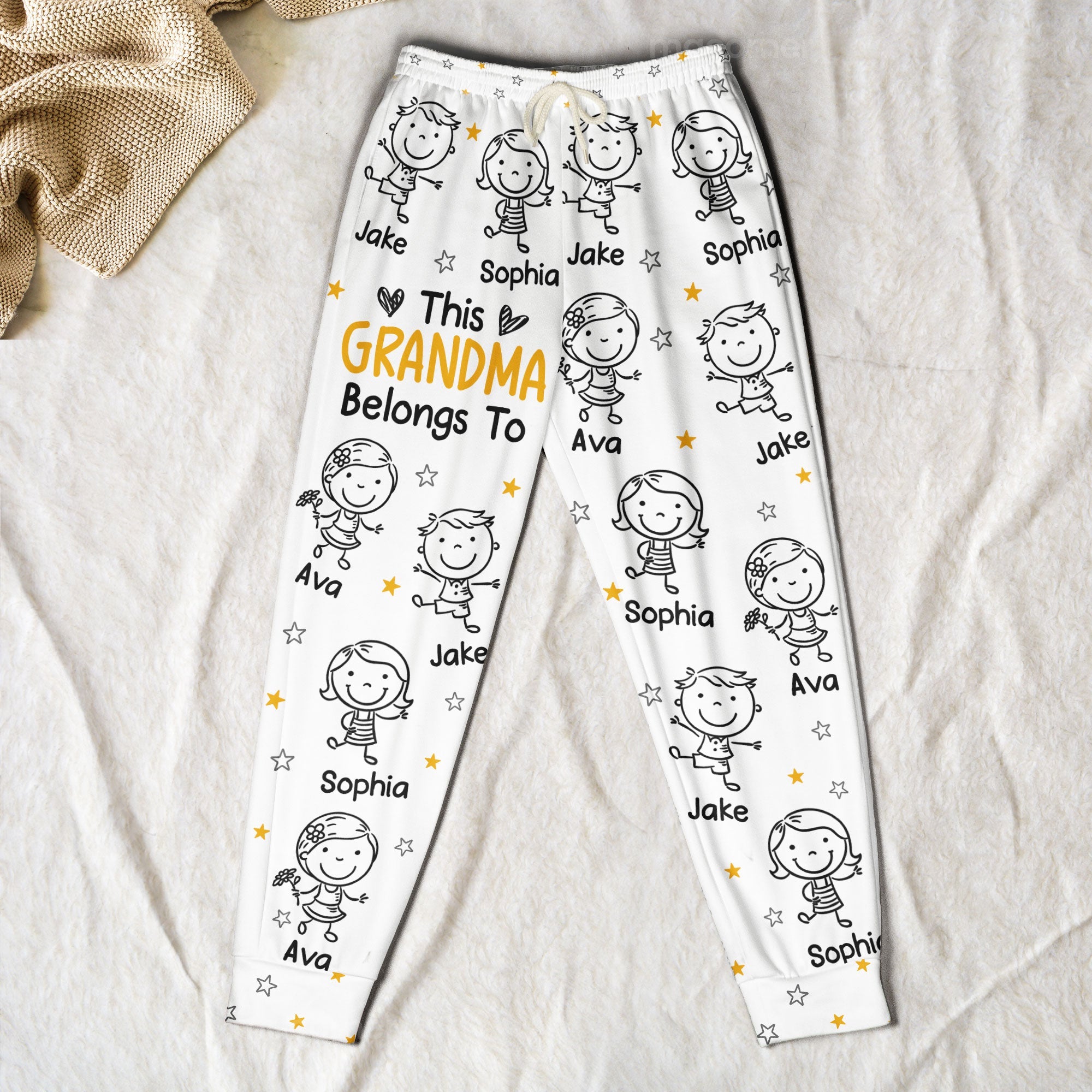 Personalized "This Grandma Belongs To" Sweatpants - Custom Kids Names & Figures, Grandma Pajamas Gift