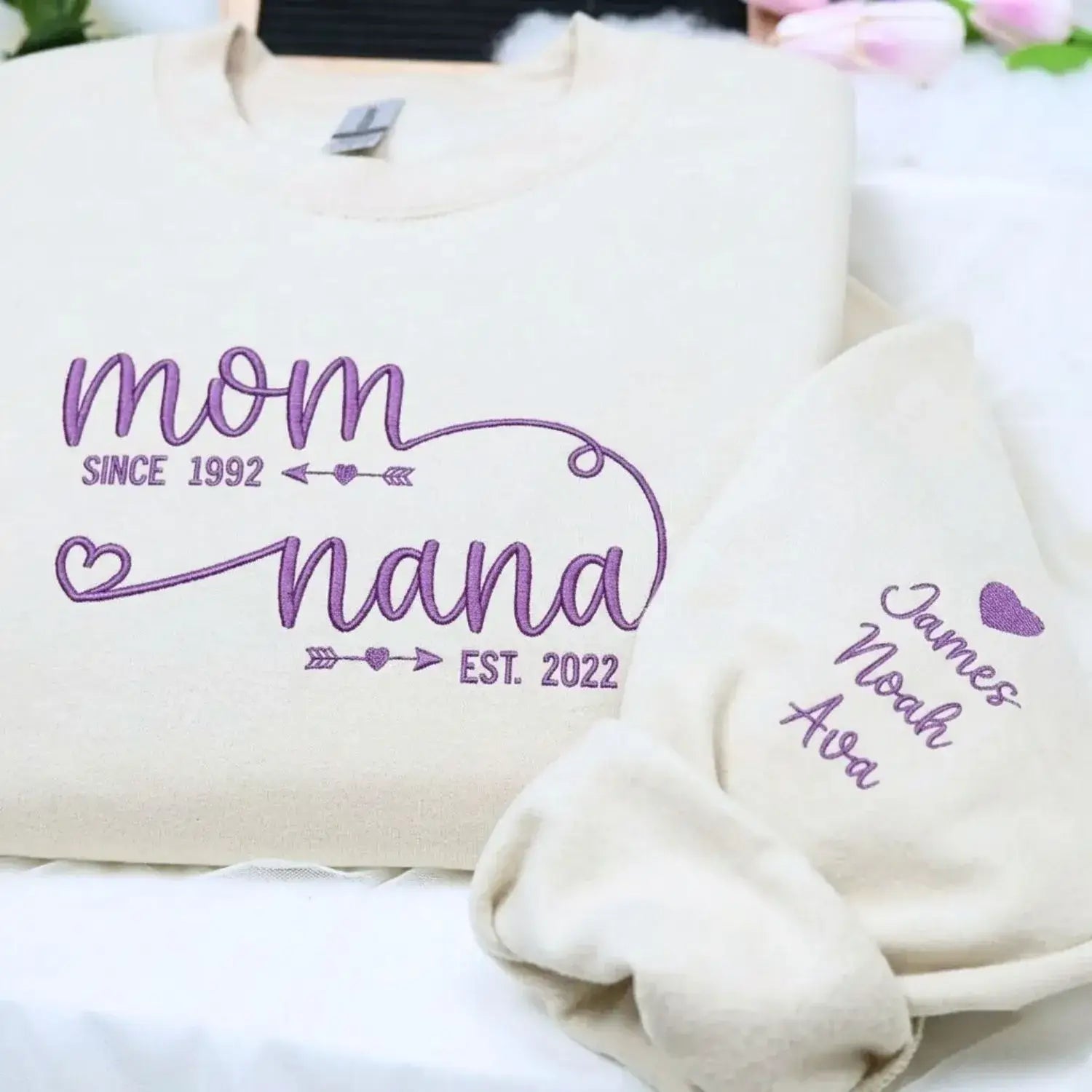 Personalized Mom to Nana Embroidered Sweatshirt - Custom Years & Grandkids Names