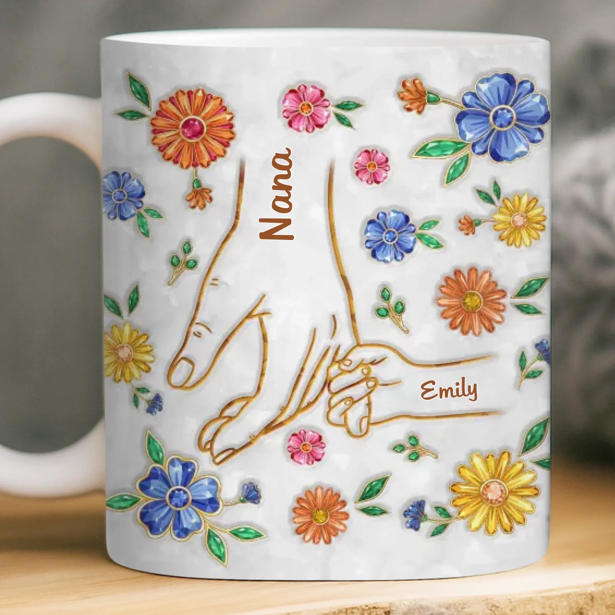 Custom Mom/Grandma & Children Holding Hands Mug - Personalized Mother's Day Gift