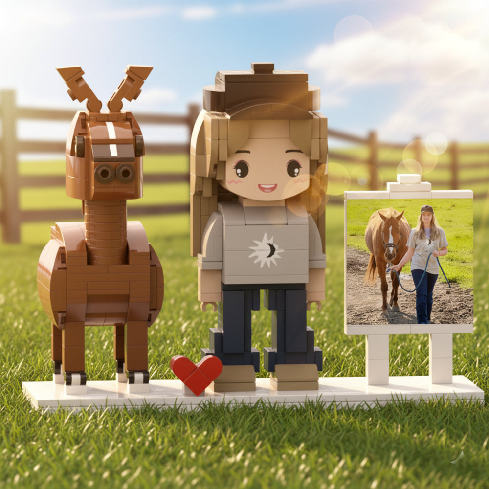 Custom Photo Brick Figure Set | Personalized Mini Block Portrait with Pet Dog & Picture Frame, Custom Building Blocks Keepsake Gift for Pet Lovers