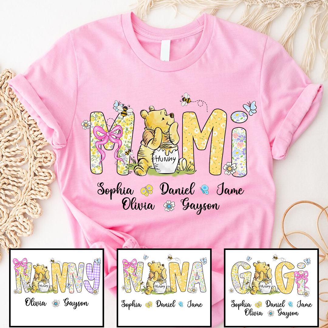 Personalized Floral Mimi Bear T-Shirt – Custom Grandkids Names Spring Floral Tee, Mother’s Day Gift for Grandma Mimi