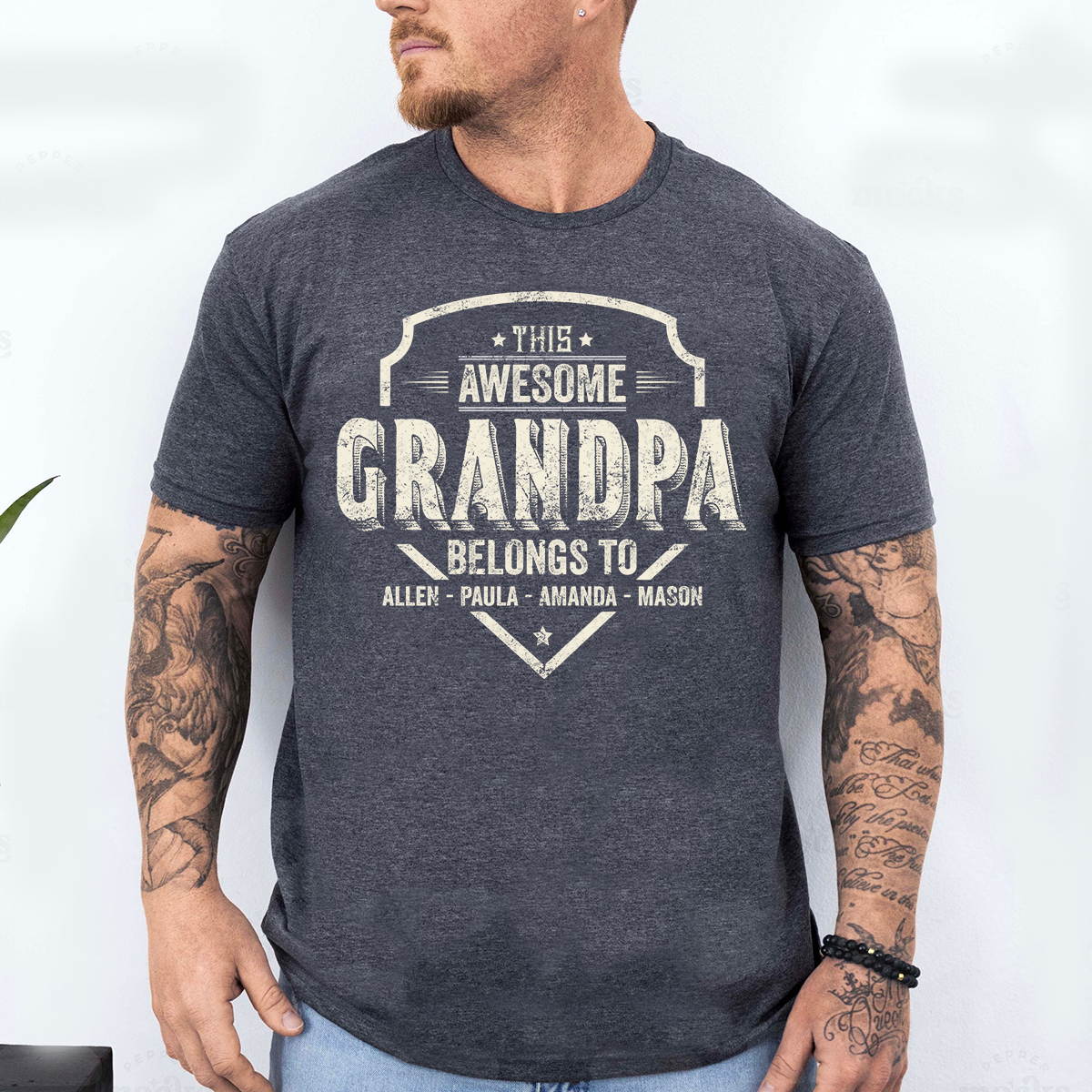 This Awesome Grandpa Belongs To Custom T-Shirt – Personalized Vintage Tee with Grandkids Names, Father’s Day Gift for Grandpa