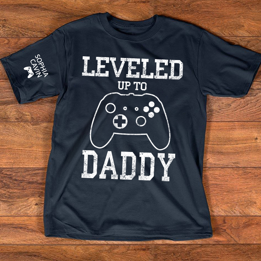 Leveled Up to Daddy Shirt, Funny Gamer Dad T Shirt, Video Game Gift for New Dad, Fathers Day Birthday Gift for Gamer