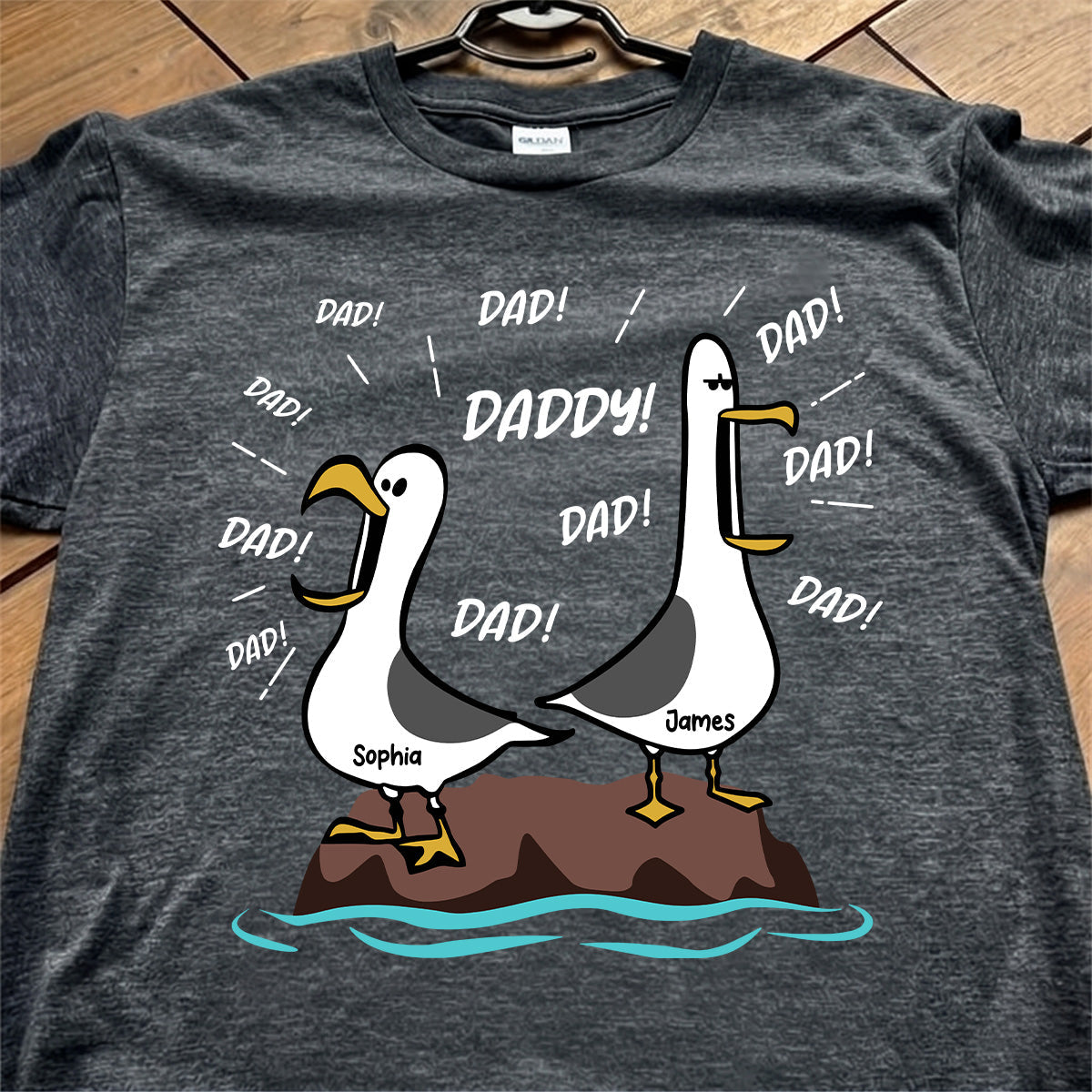 Funny Seagull Dad! Dad! Dad! Custom Kid Names Personalized T-Shirt – Humorous Father’s Day Gift for Dad & Husband