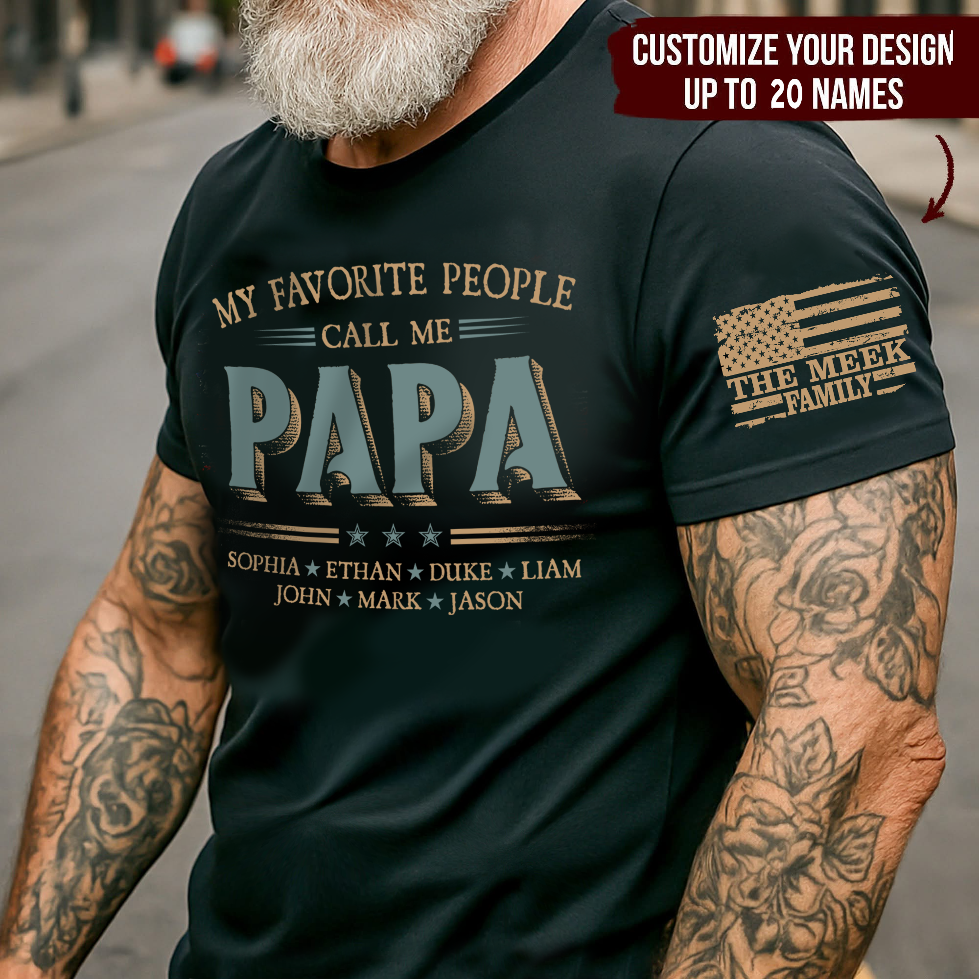 Personalized "My Favorite People Call Me Papa" T-Shirt – Custom Grandkids’ Names Tee, Patriotic Family Gift for Dad/Papa