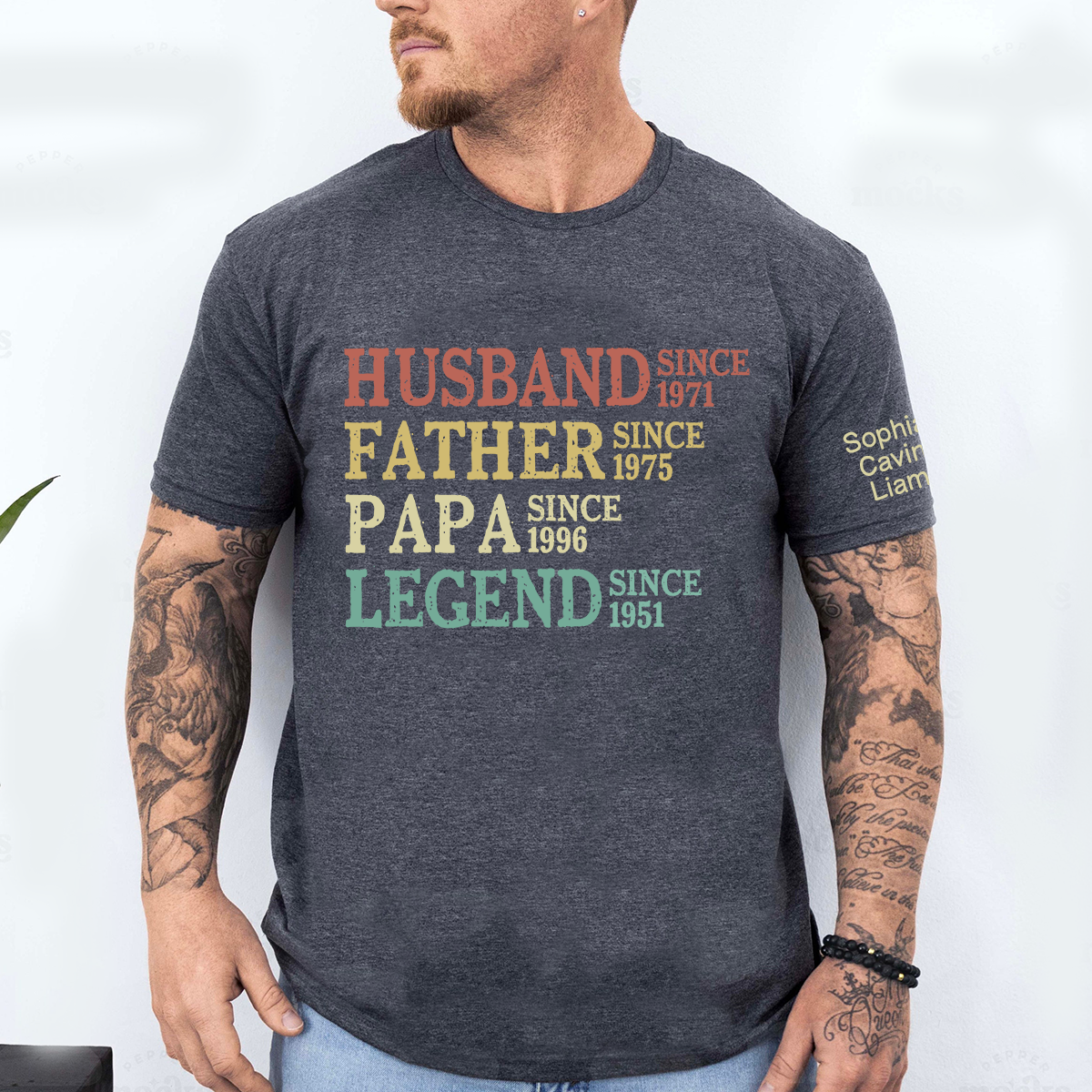 Husband Father Papa Legend Custom T-Shirt – Personalized Vintage Tee with Years & Kids Names, Gift for Dad Grandpa