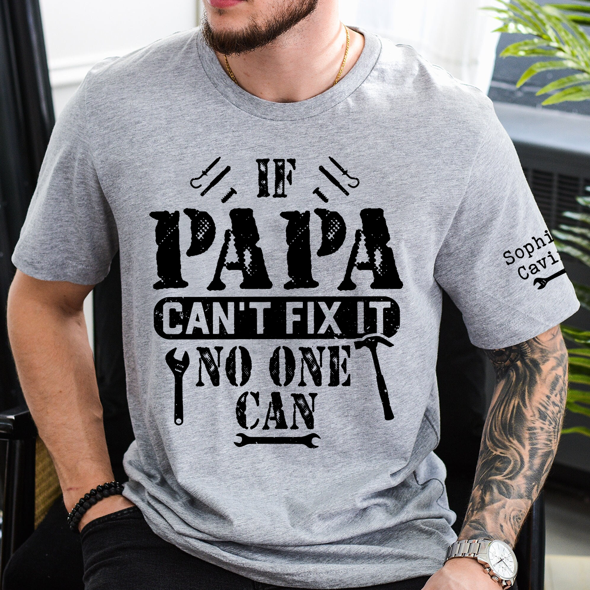 Personalized "If Papa Can’t Fix It, No One Can" T-Shirt – Custom Grandkids’ Names Sleeve Tee, Father’s Day Gift for Papa/Grandpa