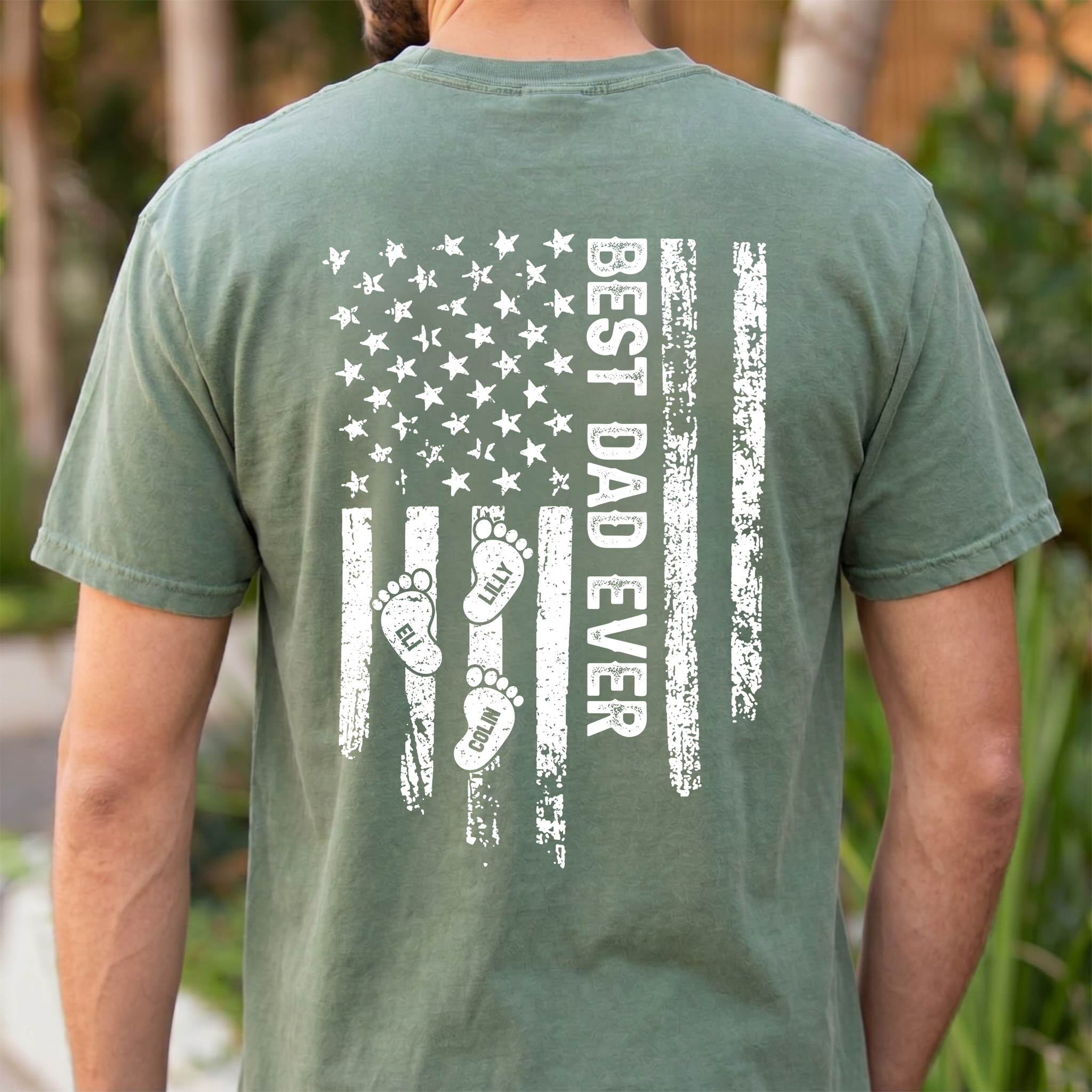 Best Dad Ever Flag T-Shirt – Personalized Father’s Day Gift for Him, American Flag Design with Custom Name