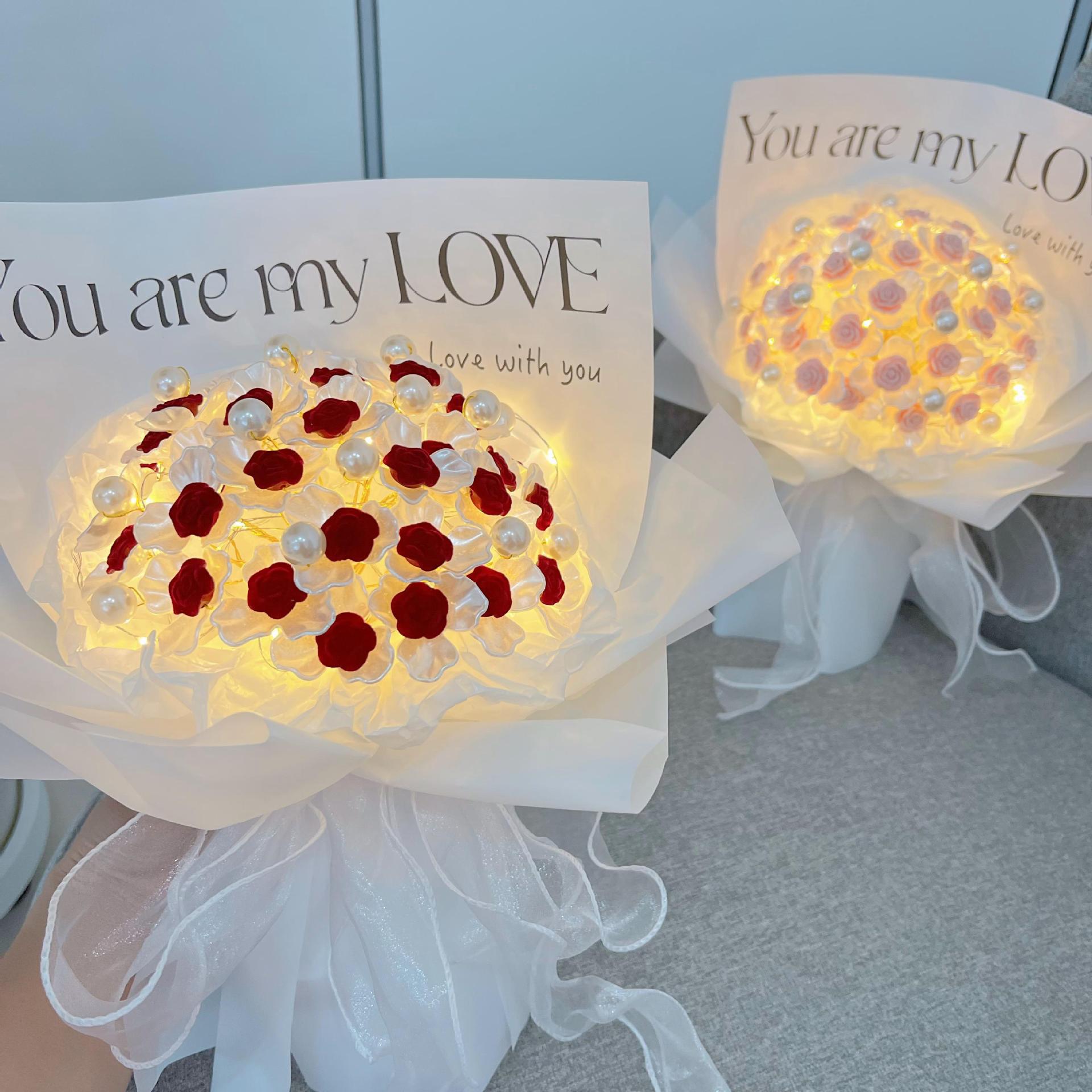 Elegant Pearl & Rose Bouquet - "You are my LOVE" Romantic Gift for Valentine's Day