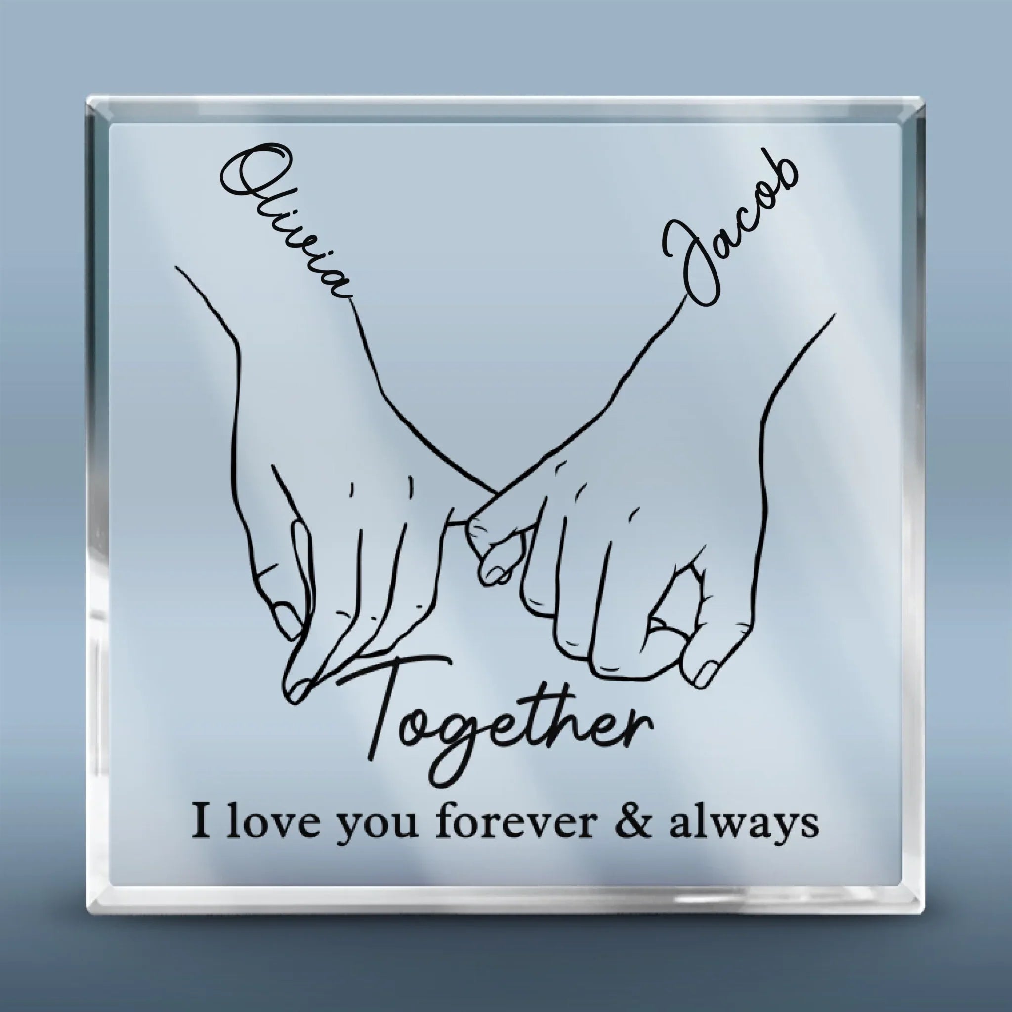 Personalized "Together" Acrylic Plaque with Couple Names - Custom Hand-in-Hand Art, Gift for Anniversary