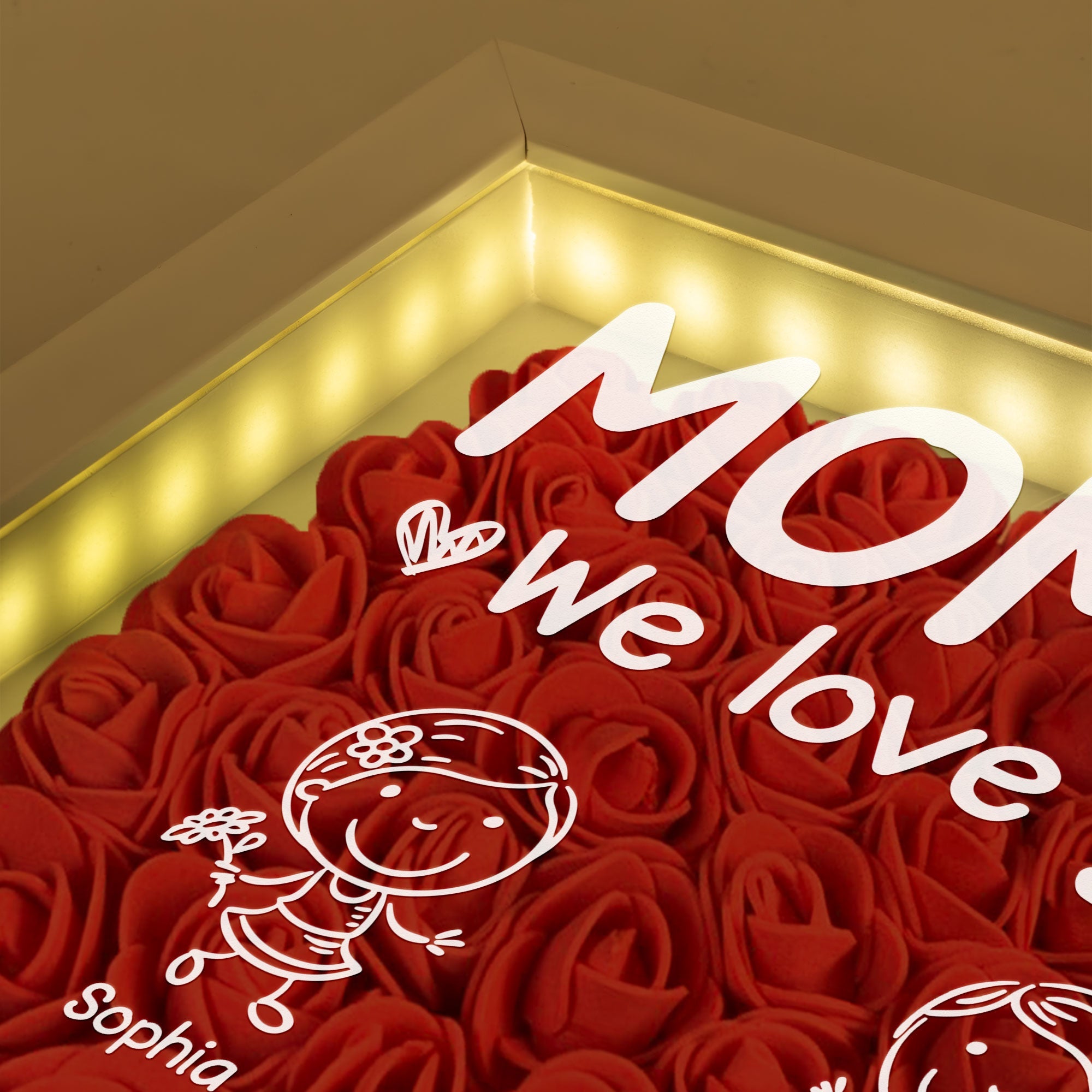 Custom Rose Frame Light Box - Personalized "Mommy We Love You" with Kids Stick Figures