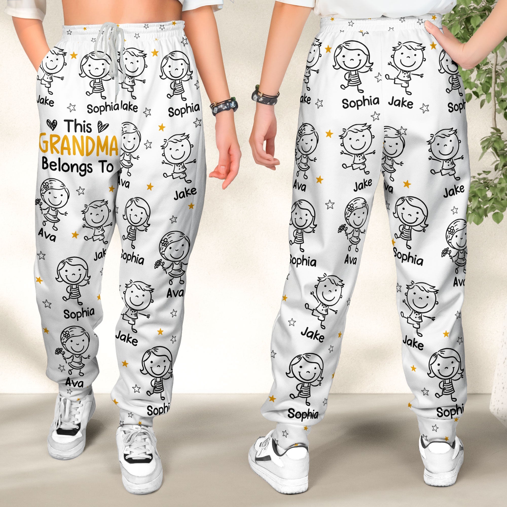 Personalized "This Grandma Belongs To" Sweatpants - Custom Kids Names & Figures, Grandma Pajamas Gift
