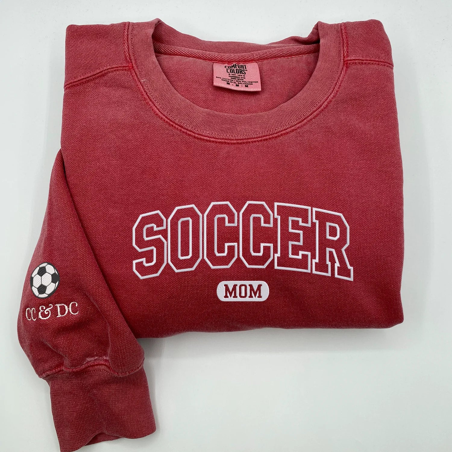 Custom Soccer Mom Sweatshirt or T-Shirt with Names on Sleeve, Embroidered Gift for Mom