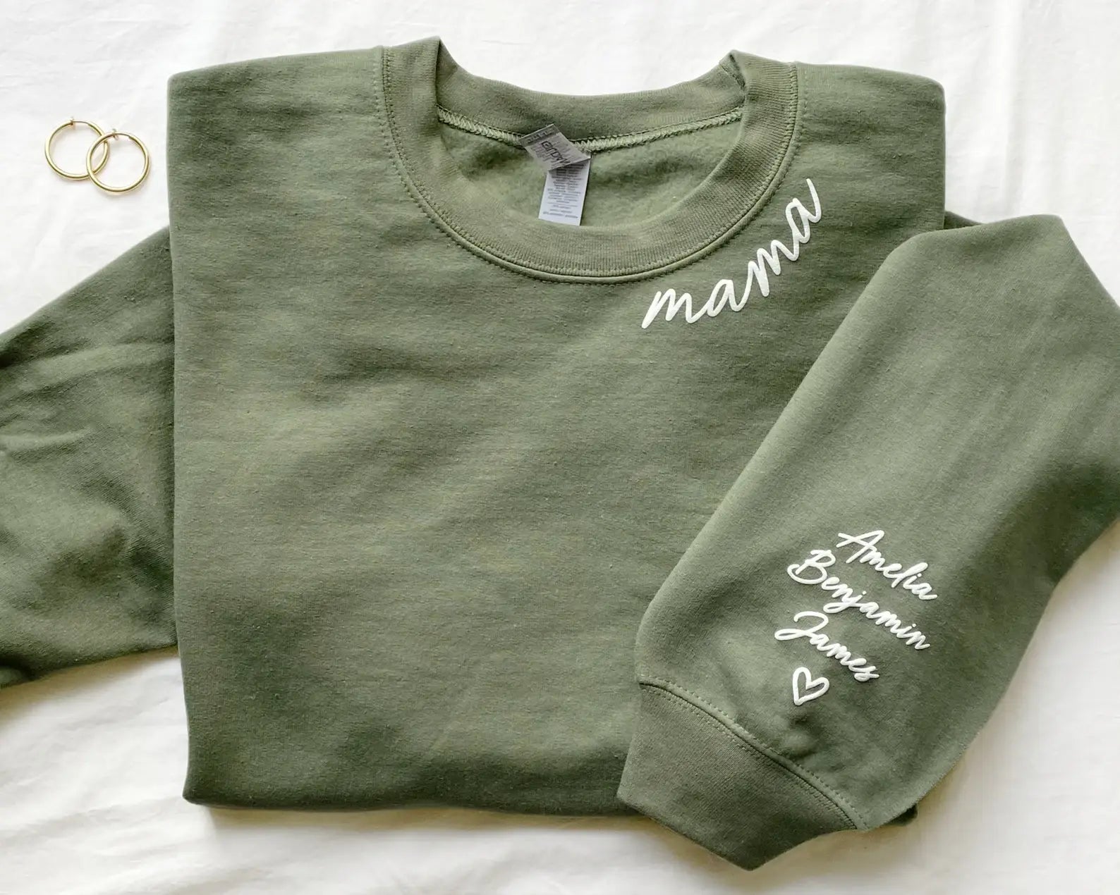 Custom Mama Puff Sweatshirt with Kids Names on Sleeve - Personalized Mother's Day Gift