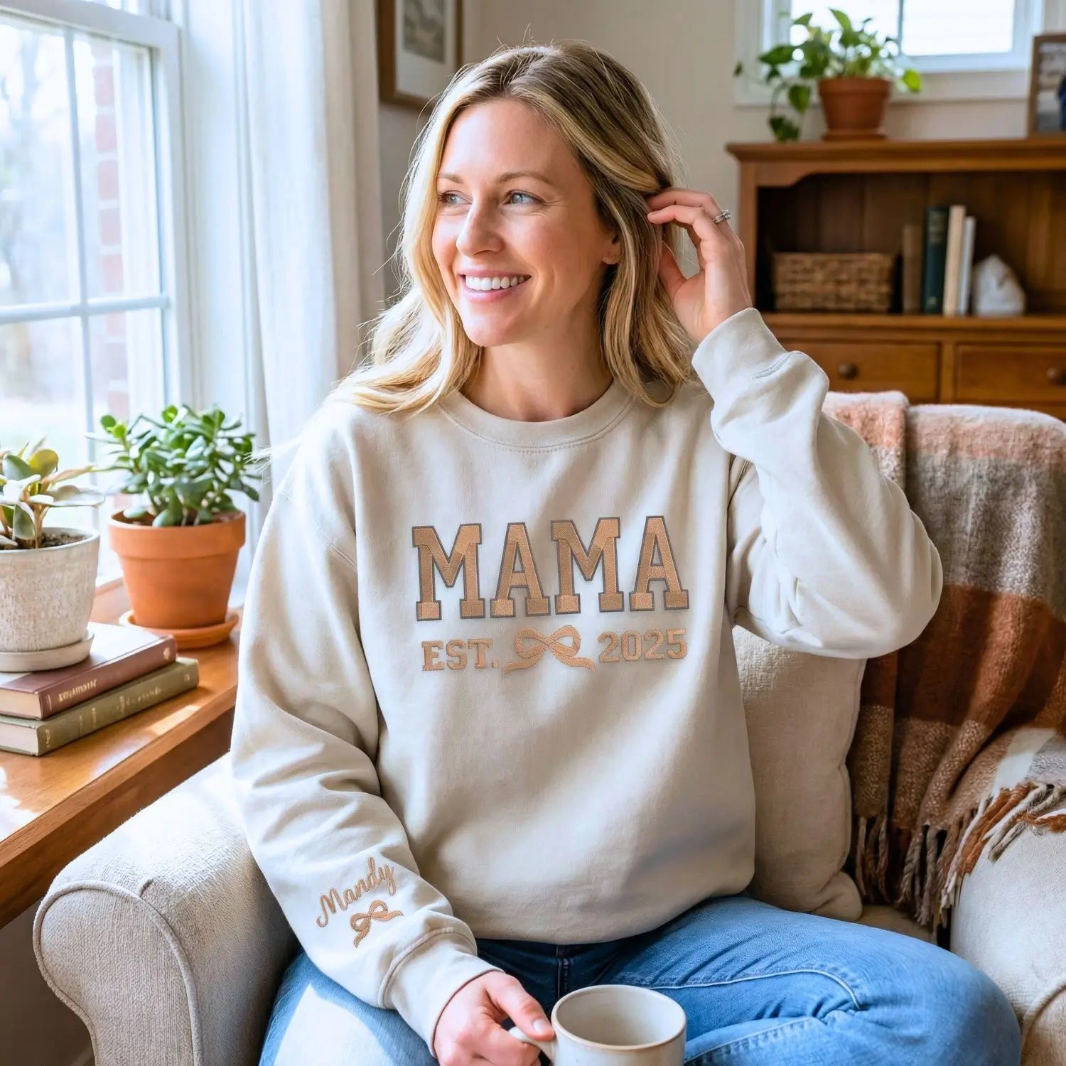 Custom Gigi Bow Sweatshirt or Hoodie, Custom Embroidered Mother's Day Gift for Grandma Mama