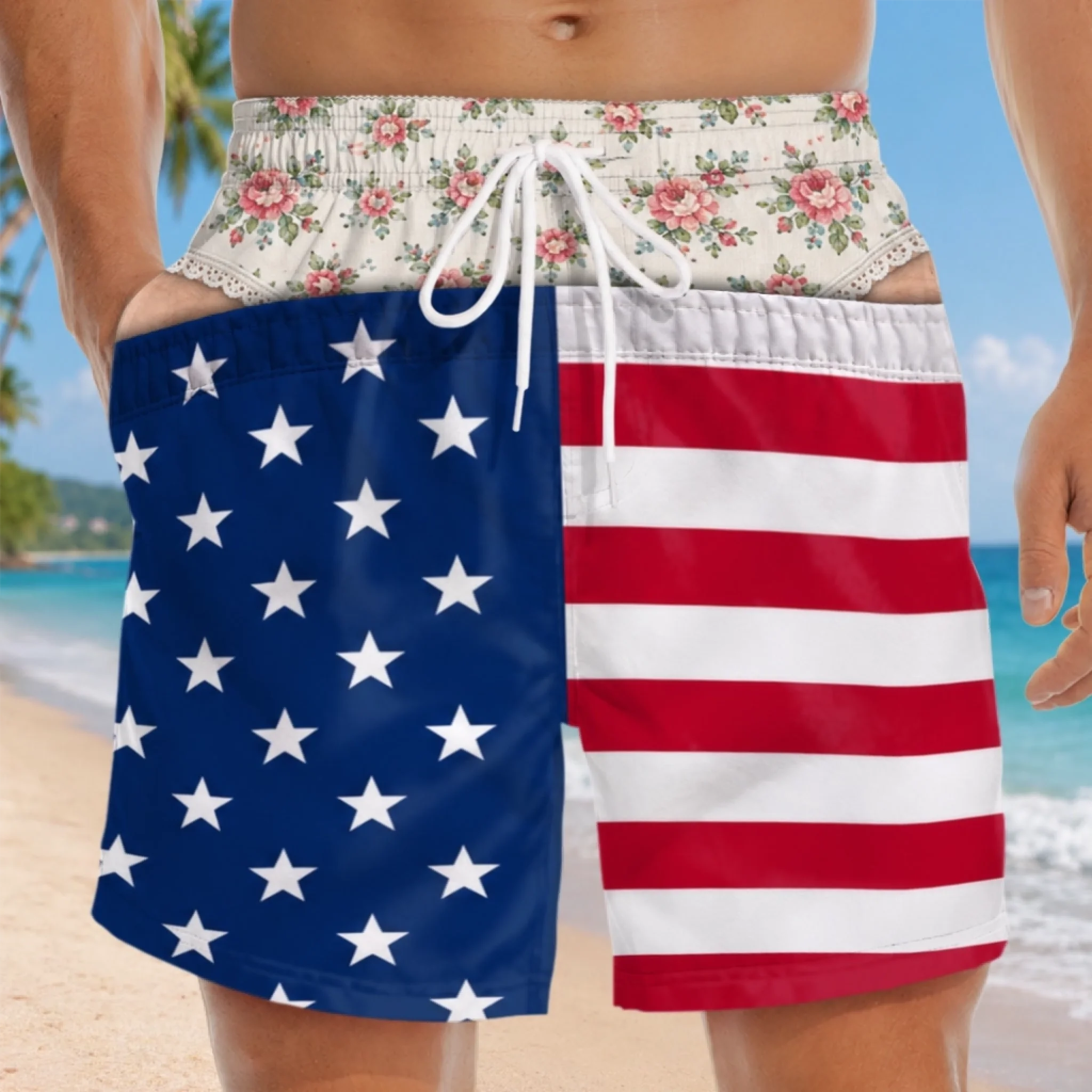 Custom Funny Prank Men Swim Trunks – Personalized Skin Tone Novelty Beach Shorts, Custom Summer Vacation Travel Gift for Dad Husband Son Brother Grandpa