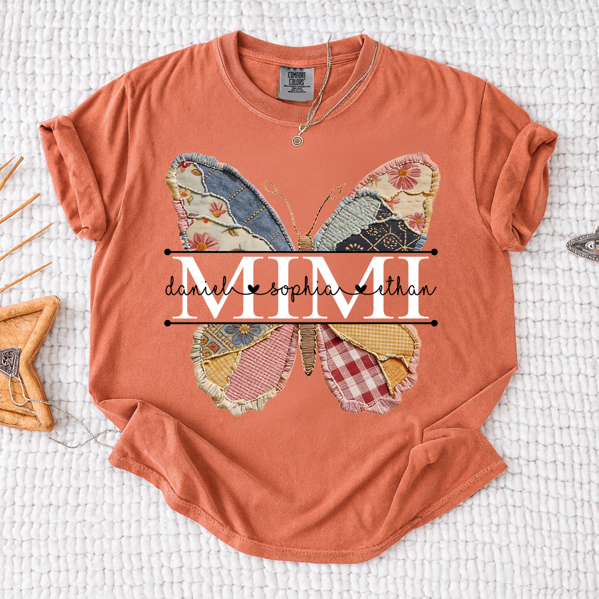 Personalized Mimi Butterfly T-Shirt – Custom Grandchildren Names Floral Design, Grandma Gift for Mimi