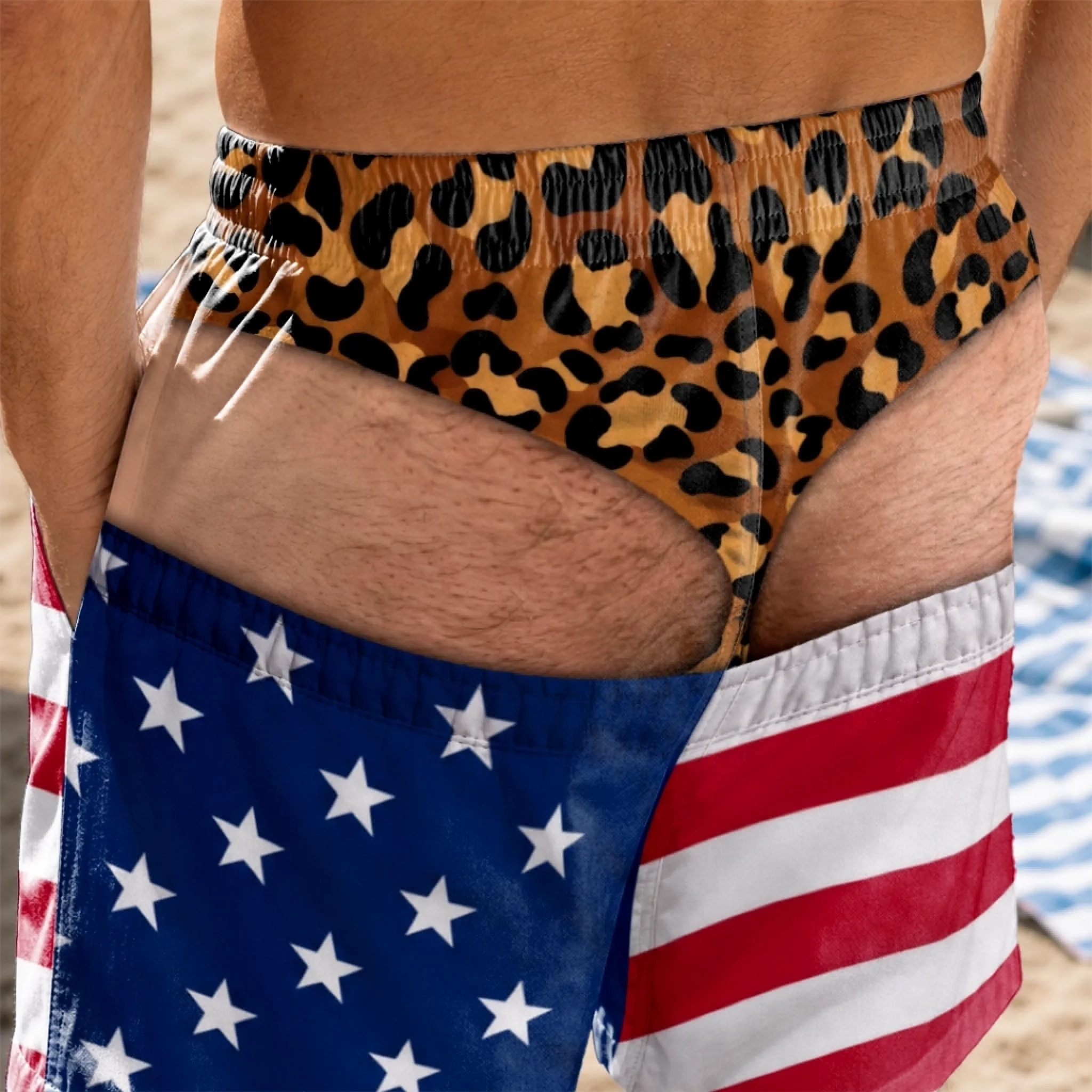 Custom Funny Men’s Swim Trunks – Choose Skin Tone, Underwear & Shorts Pattern, Birthday & Beach Vacation Gift for Him