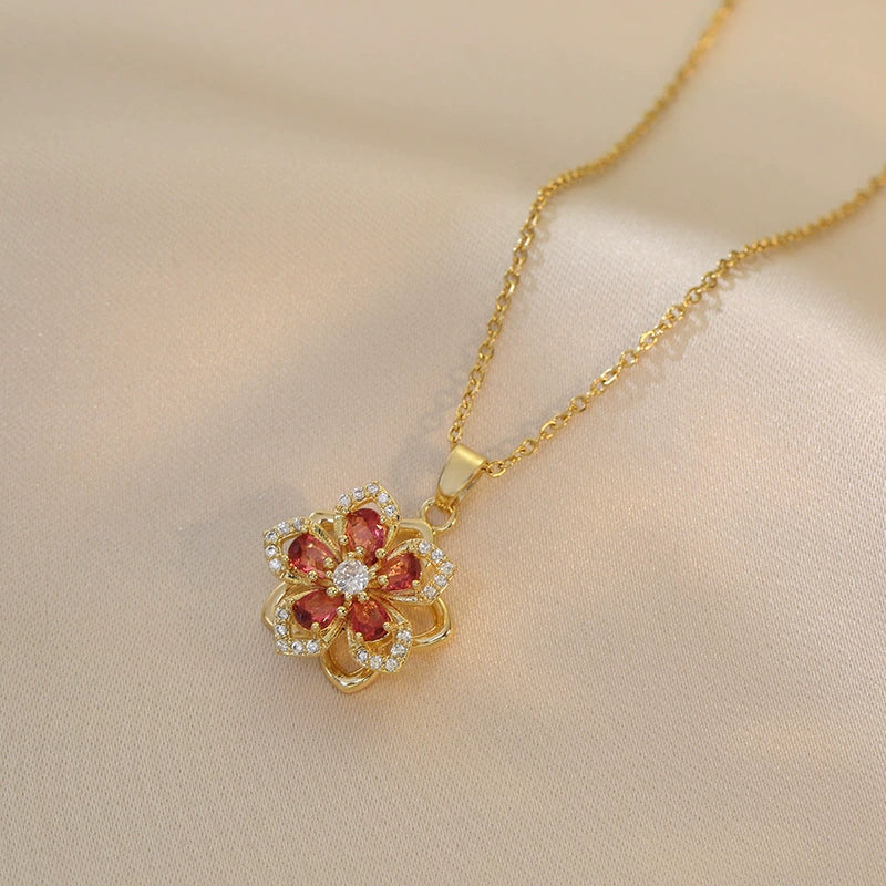 Custom Gold Plated Crystal Flower Pendant Necklace - Colorful Enamel Floral Design