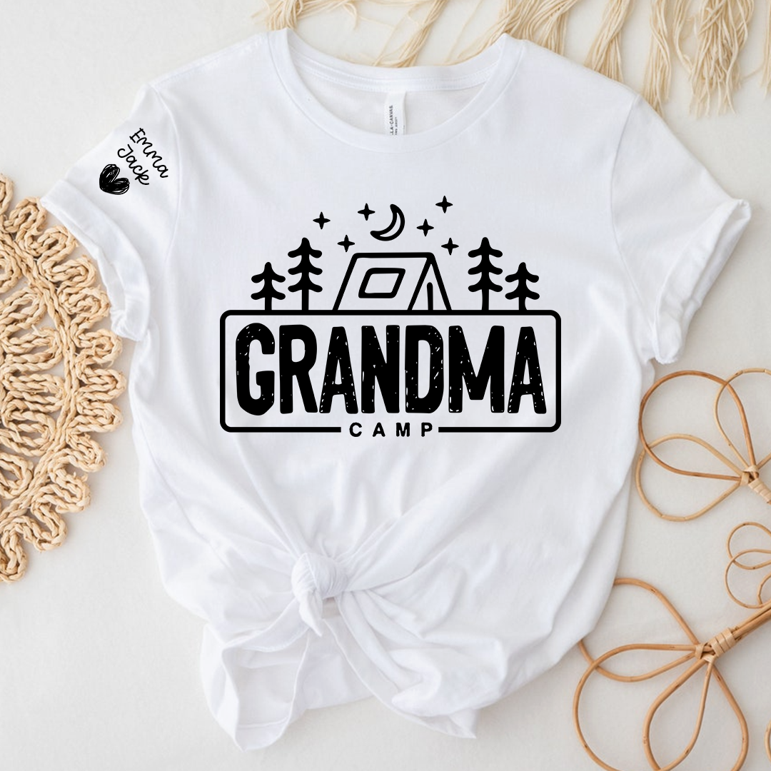 Personalized Grandma Camp Shirt with Grandkids’ Names – Camping Trip & Outdoor Adventure Gift for Grandma