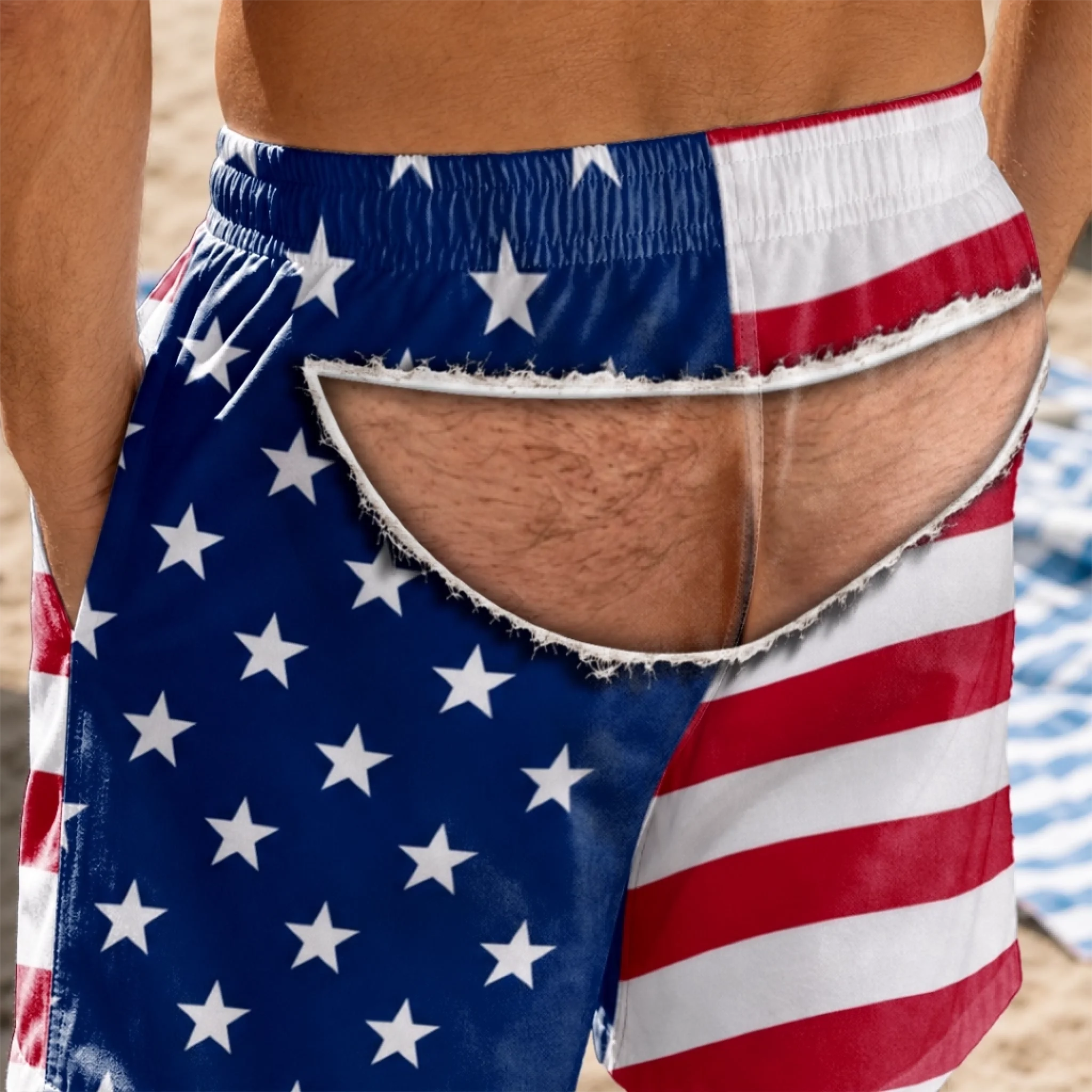 Custom Funny Fake‑Backside Prank Men’s Swim Trunks, Personalized Novelty Swim Shorts, Hilarious Beach Pool Birthday Gift for Dad, Husband, Son, Brother, Grandpa