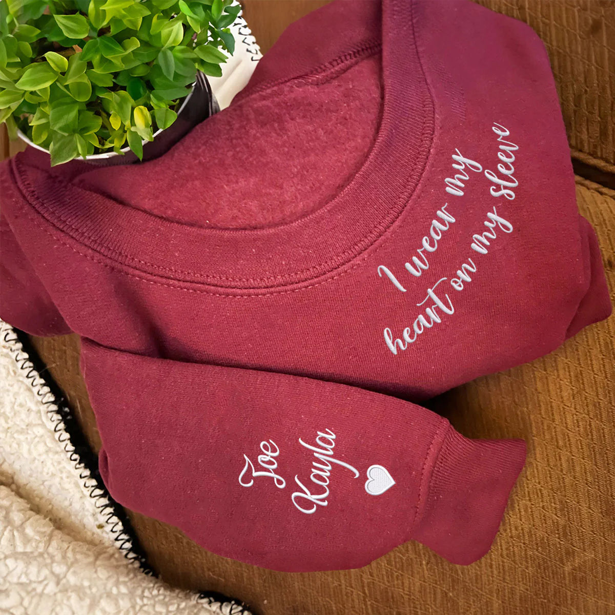 Personalized Wear My Heart On My Sleeve Sweatshirt or Hoodie, Custom Embroidered Gift for Mom