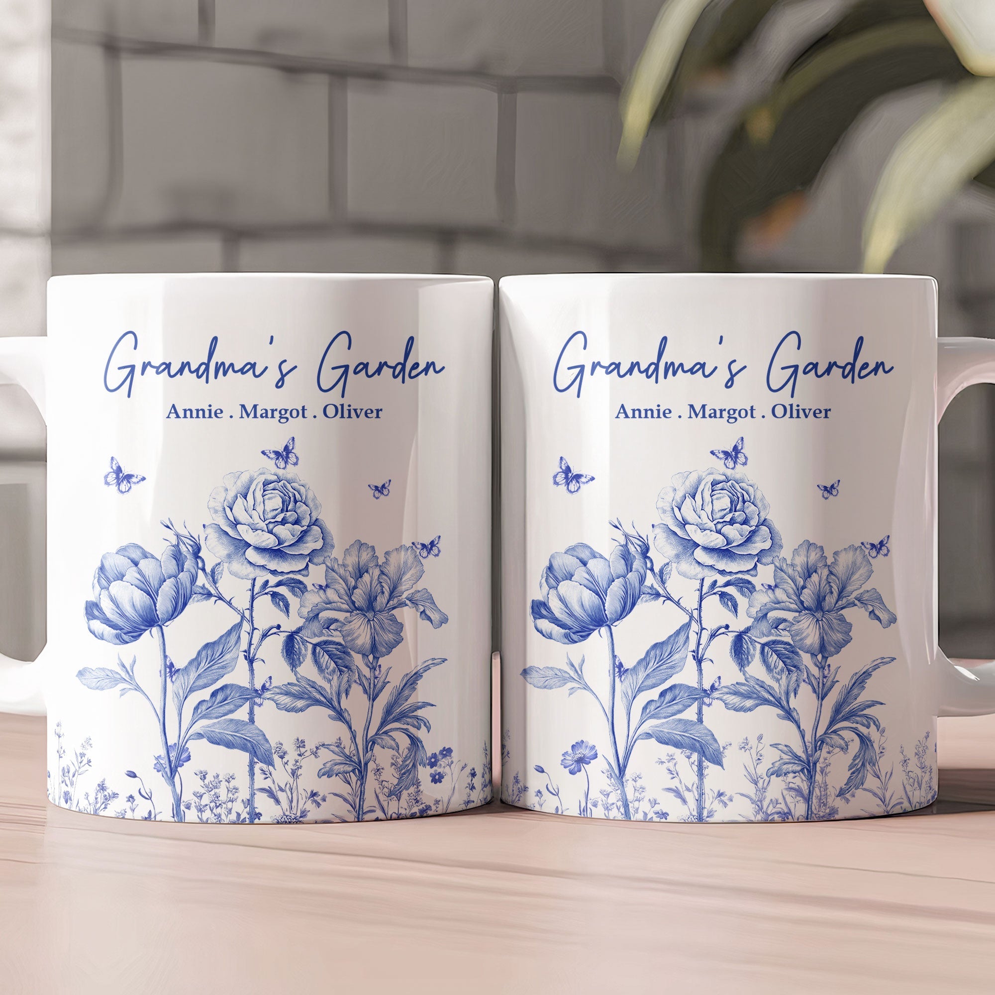 Grandma's Garden Toile Custom Birth Flowers - Personalized Mug - Gift For Grandma - Mother's Day Gift