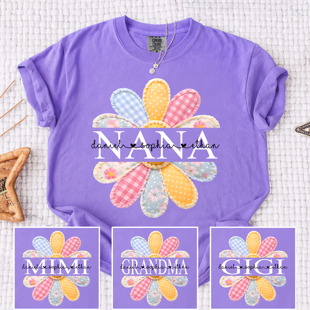 Personalized Nana Shirt with Colorful Daisy – Custom Grandma Gift with Grandkids Names