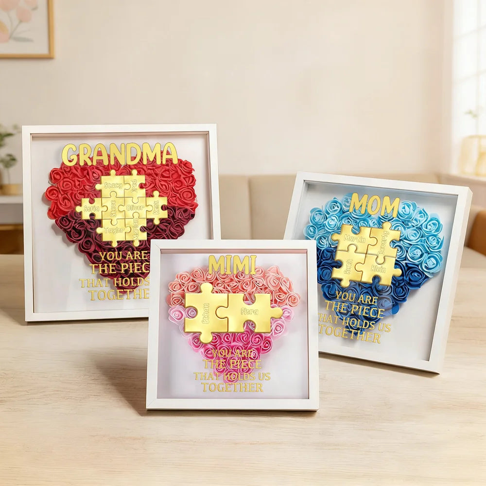 Personalized 2-10 Puzzle Names Love Paper Flower Shadow Box Frame with Title Home Decor Mother's Day Gift for Women