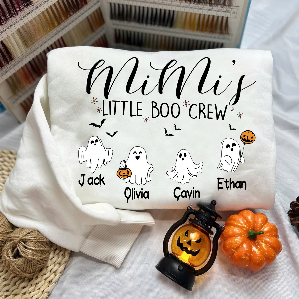 Personalized Mimi’s Little Boo Crew Sweatshirt with Grandkids’ Names – Cute Halloween Gift for Grandma