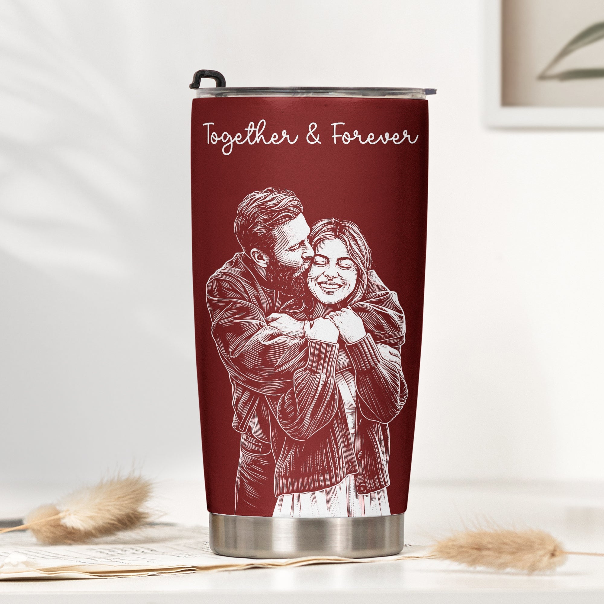 Personalized Couple Photo Sketch Tumbler – Custom Line Art Anniversary & Wedding Gift for Him or Her
