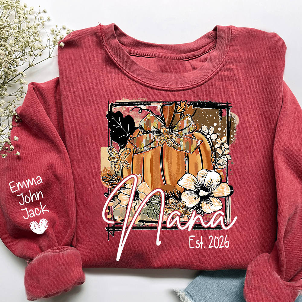Personalized Grandma Nickname Pumpkin Sweatshirt – Custom Established Year & Grandkids’ Names, Fall Gift for Mimi