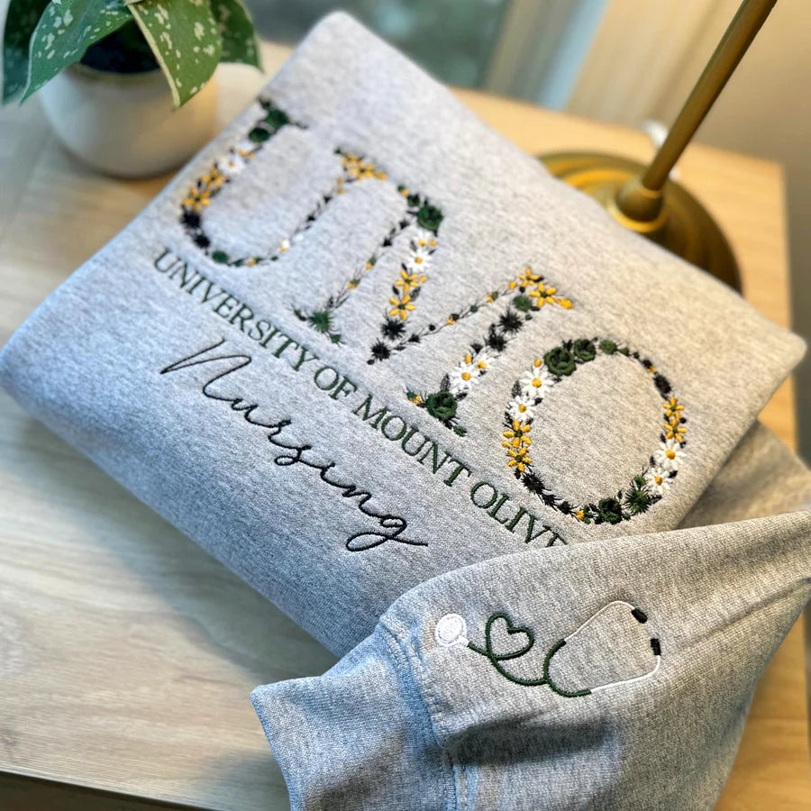 Custom College Floral Letter Embroidered Sweatshirt - Personalized University Team Spirit Apparel