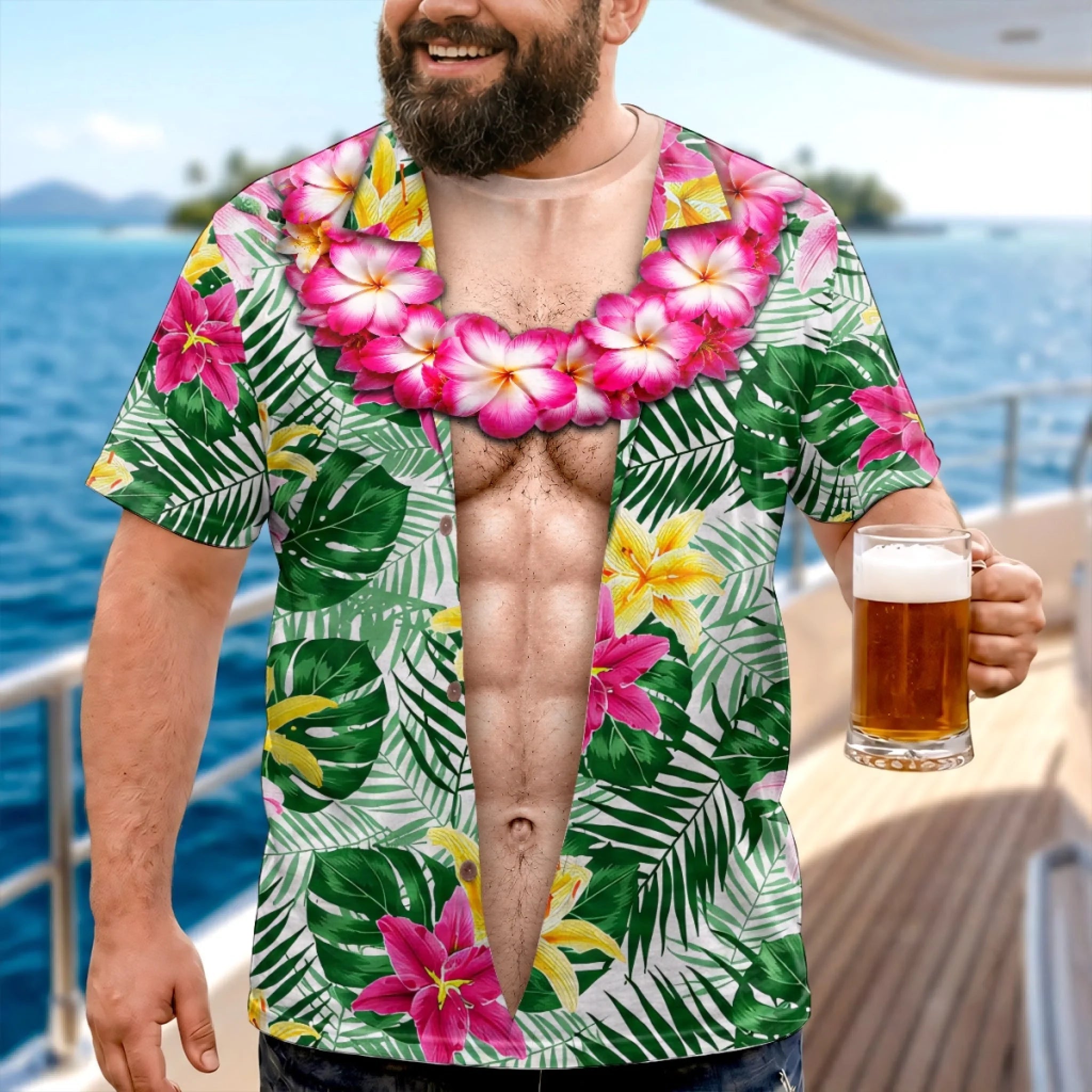 Custom Skin Tone Funny Hawaiian Shirt – Personalized Beach Body Energy Aloha Shirt, Tropical Vacation Gift for Men
