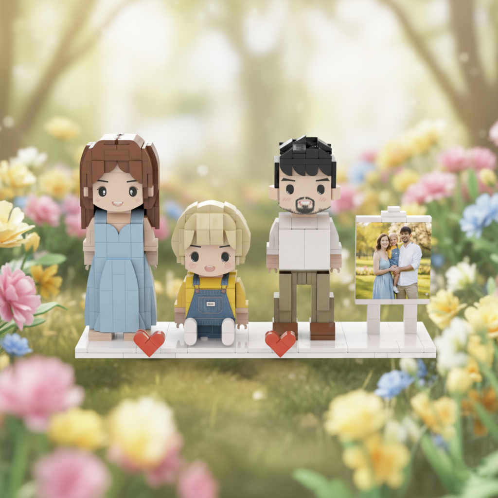 Custom Family Portrait Building Block Set | Personalized Family Mini Brick Figurines with Custom Photo Frame, Sentimental Keepsake Gift for Parents Anniversary & Family Birthday