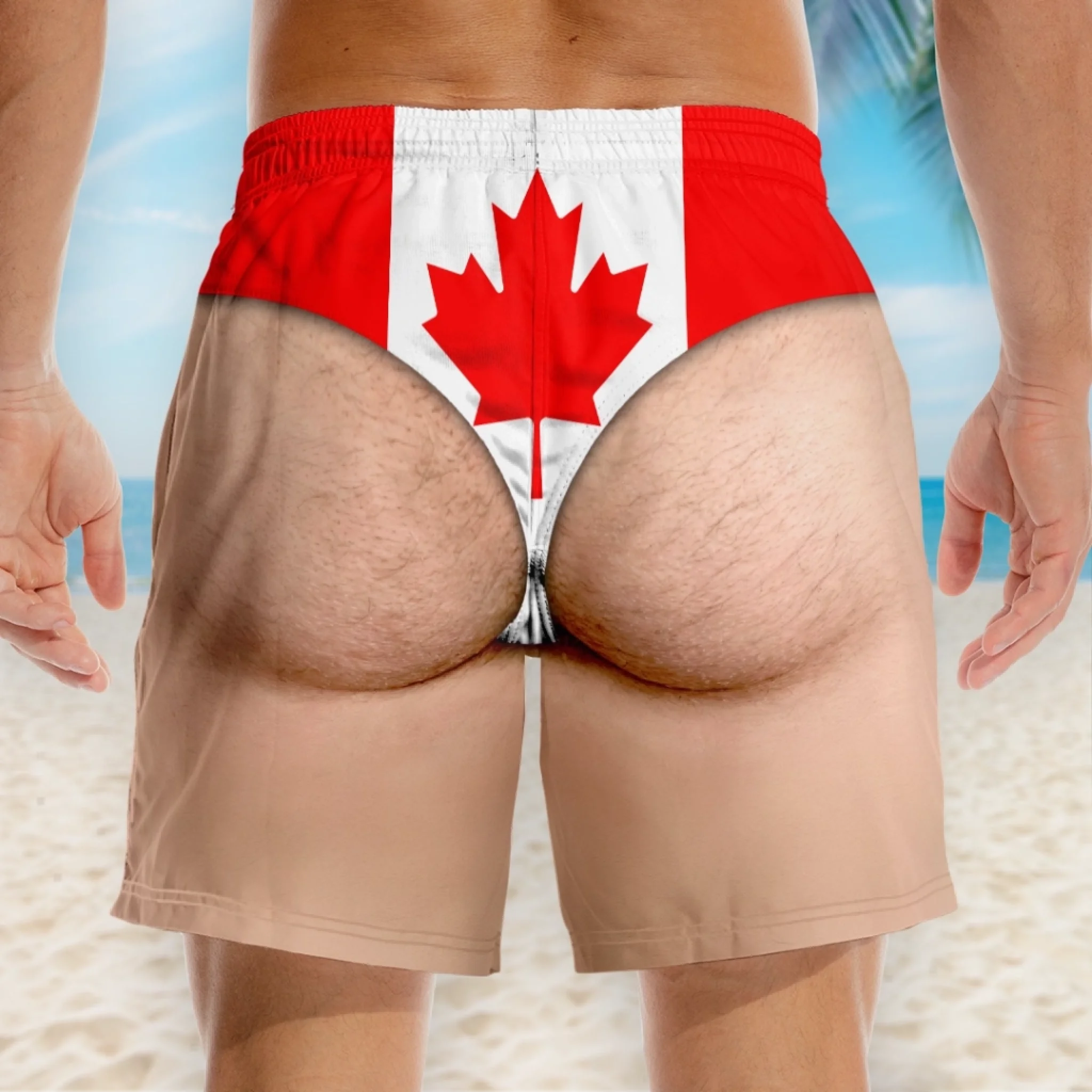 Custom Funny Men‘s Swim Trunks – Personalized Summer Vacation Beach Shorts, “Hello Summer Fun” Gift for Him with Skin Tone Choice