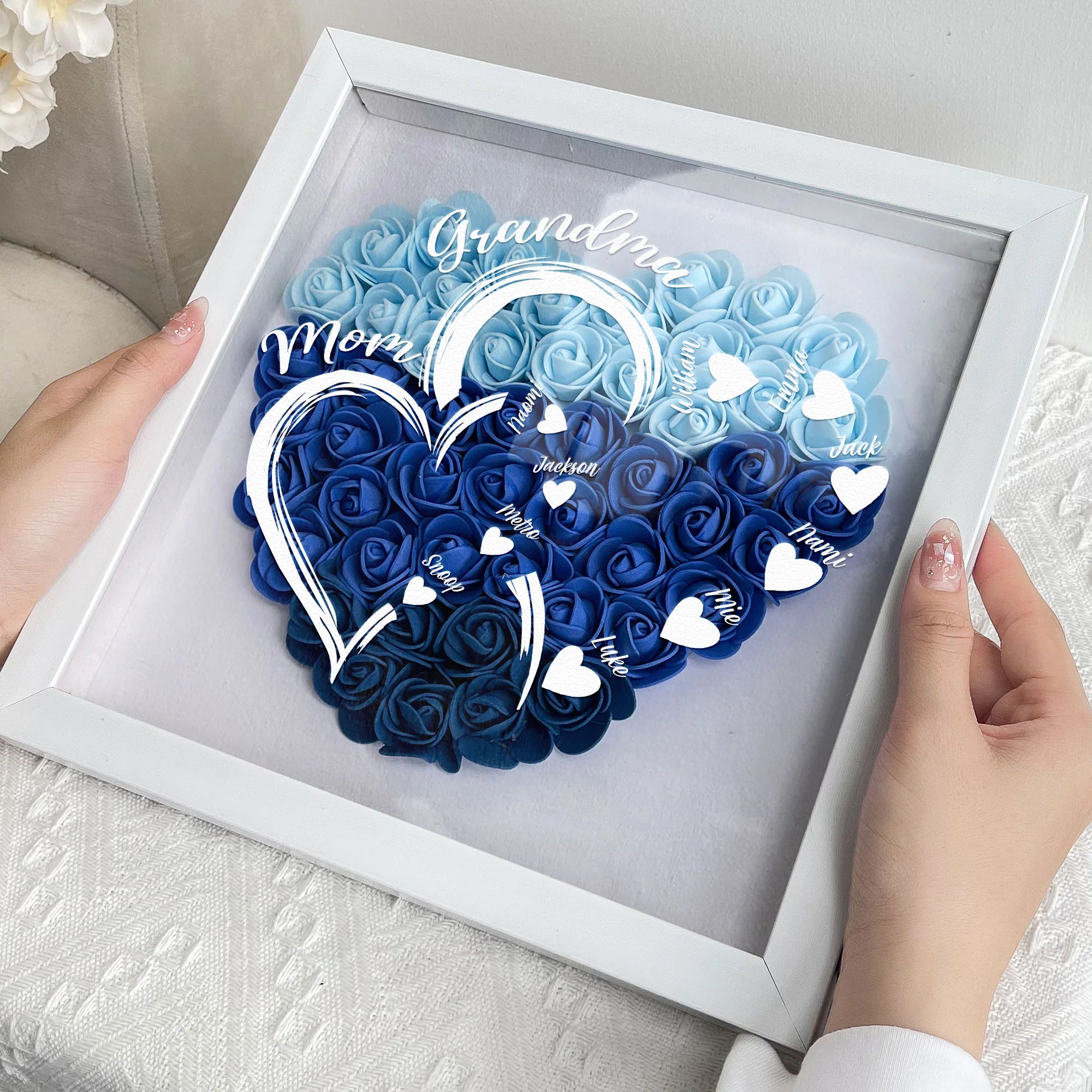 First Mom Now Grandma - Personalized Flower Shadow Box, Custom Gift for Grandma