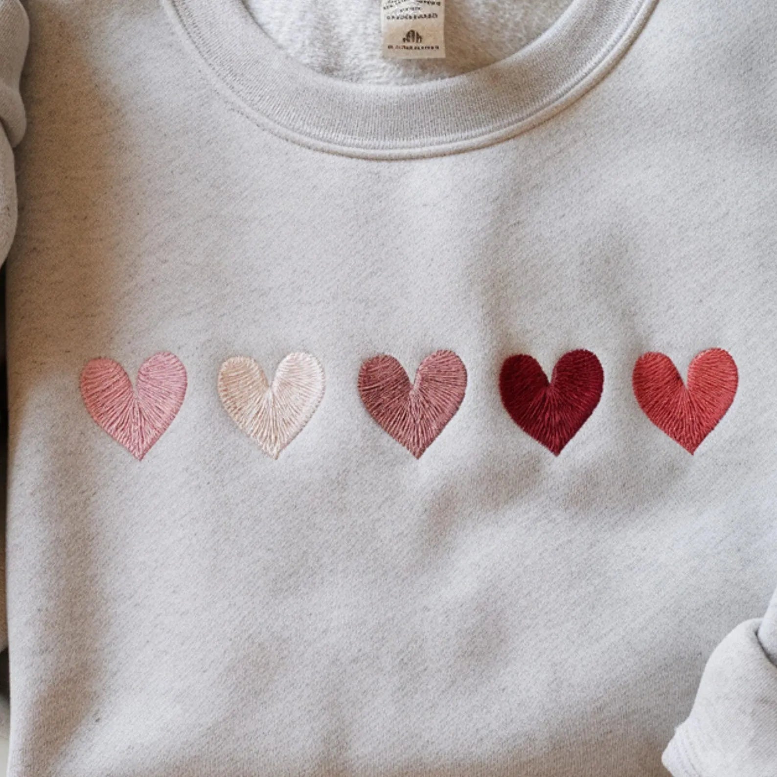 Embroidered Gradient Hearts Crewneck Sweatshirt - Cozy Valentine's Day Pullover, Gift for Her