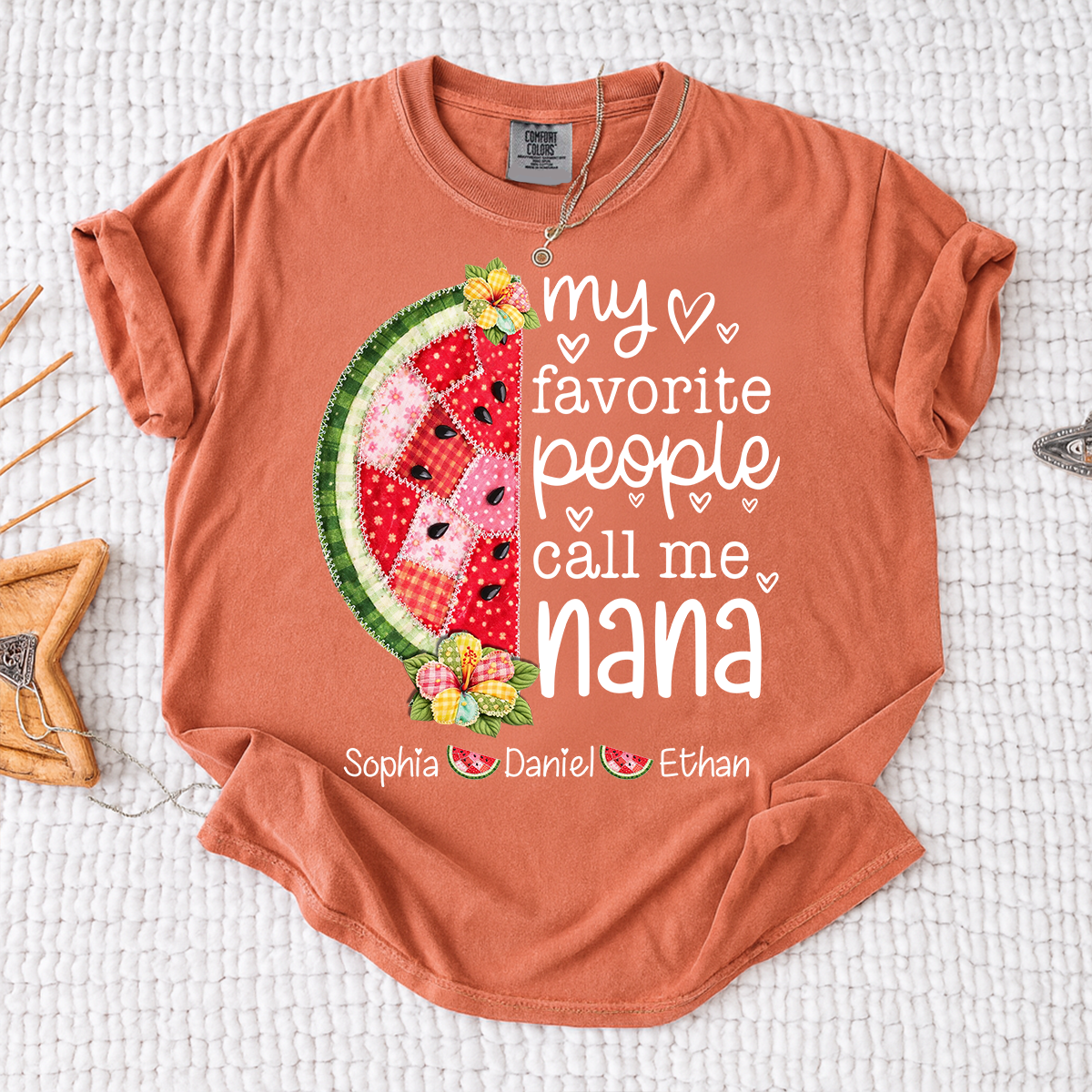Personalized Nana T-Shirt My Favorite People Call Me with Names Watermelon Graphic Grandma Gift